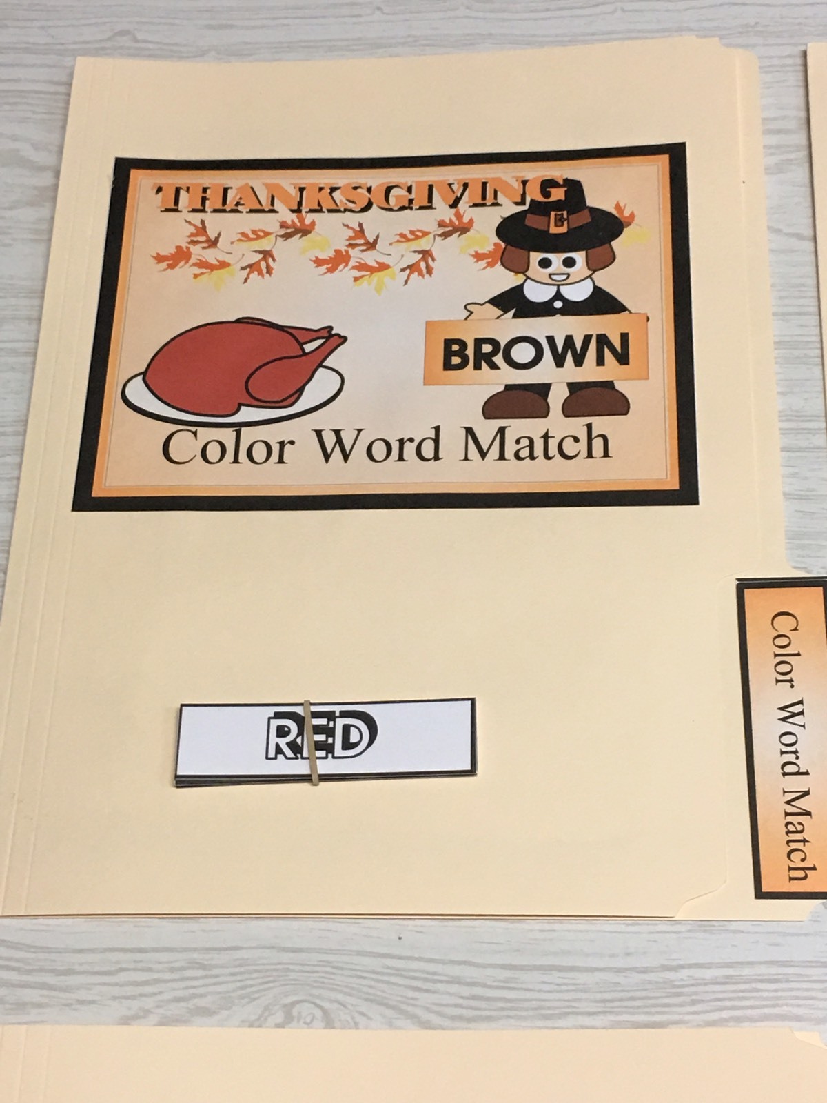 Thanksgiving – File Folder Game – Activity Set – Color Words Match