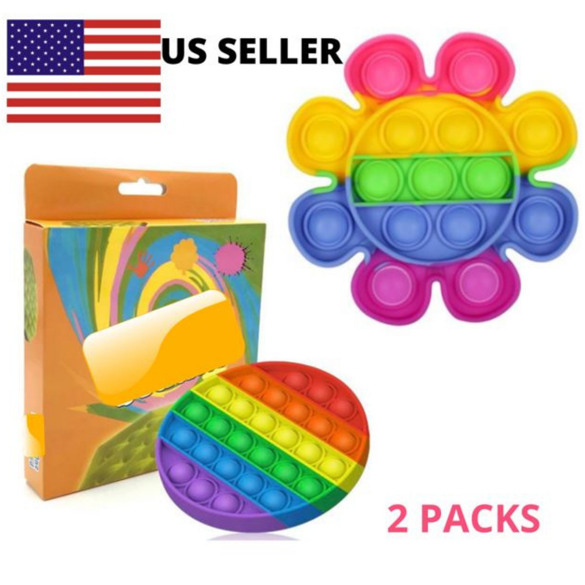 2PC Push Pop Bubble It Silicone Sensory Rainbow Fidget toys Push over it Pop Toy