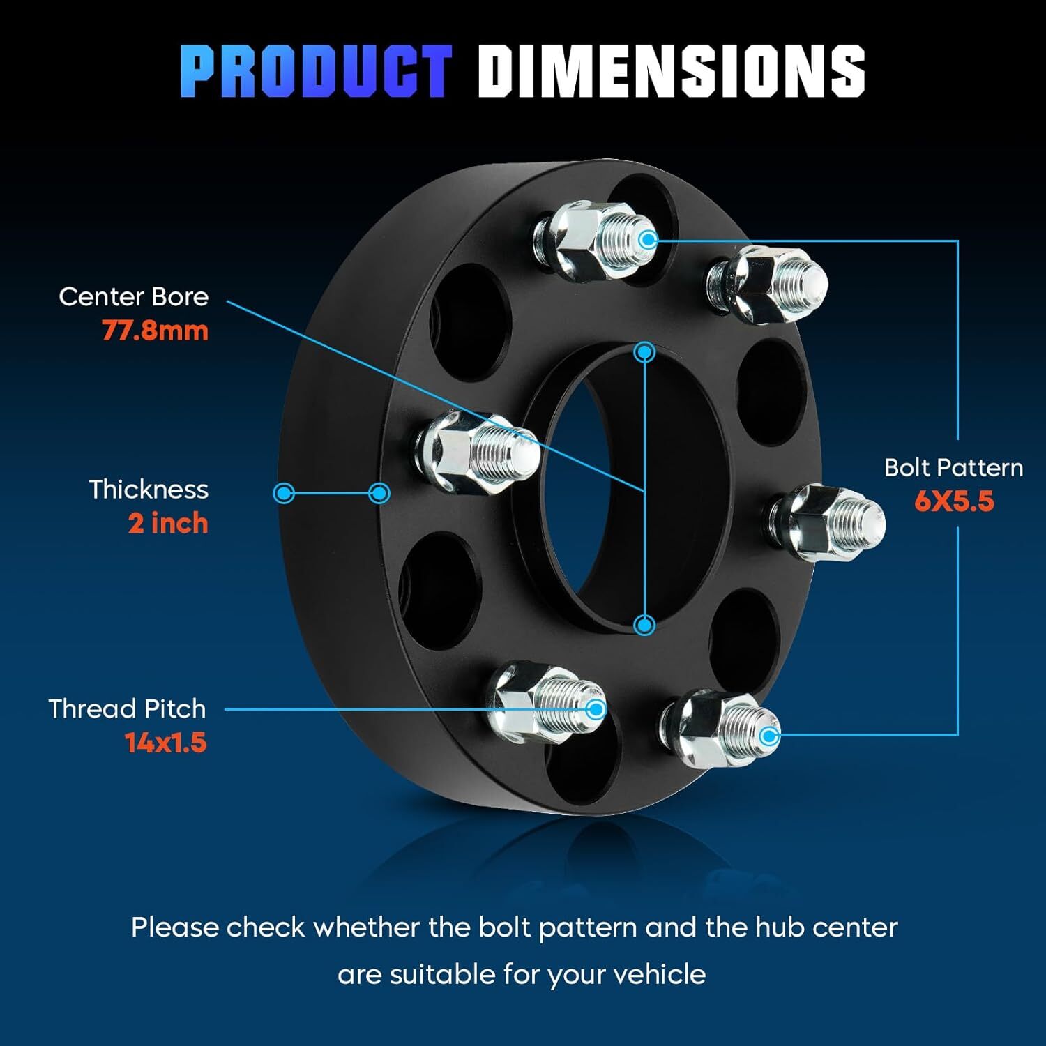 Youxmoto 4PCS 6X5.5 2in Wheel Spacers 77.8mm Bore Hub Fit for Ram 1500