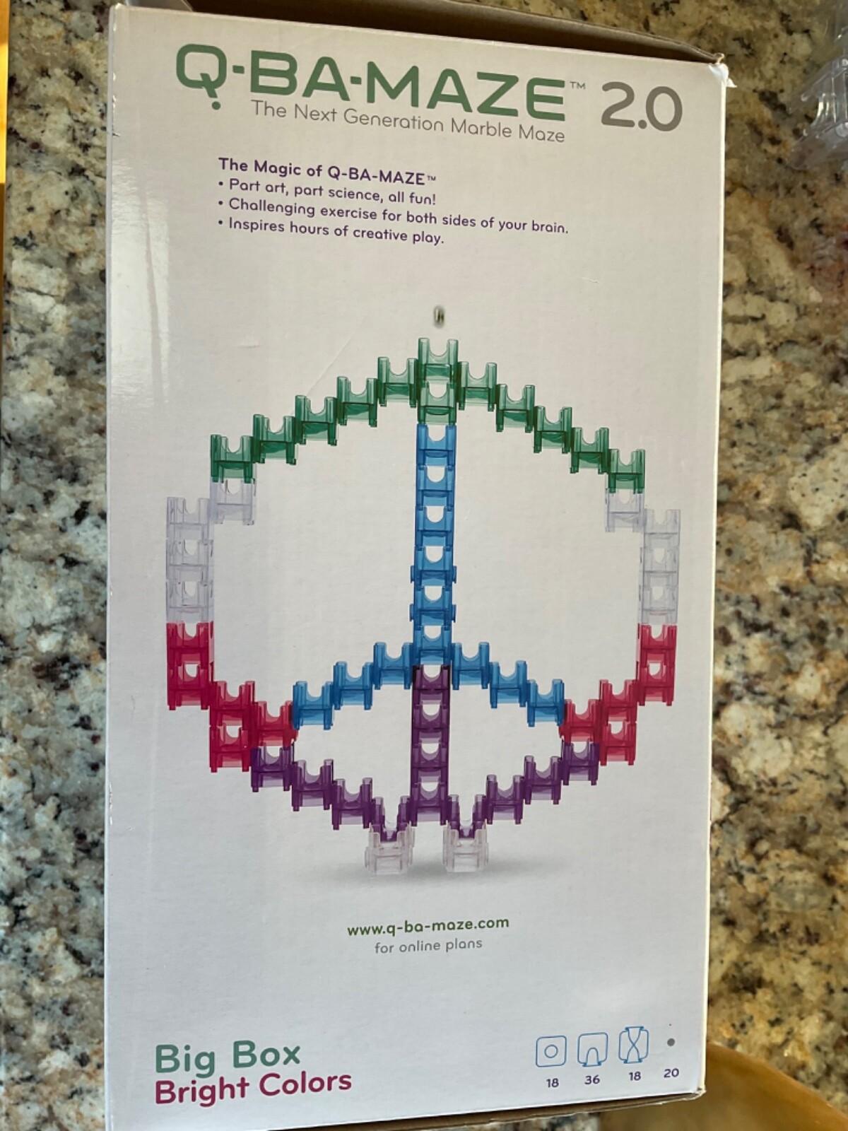 MINDWARE Q-BA-MAZE 2.0 MARBLE MAZE BIG BOX BRIGHT COLORS 69 CUBES 20 MARBLES