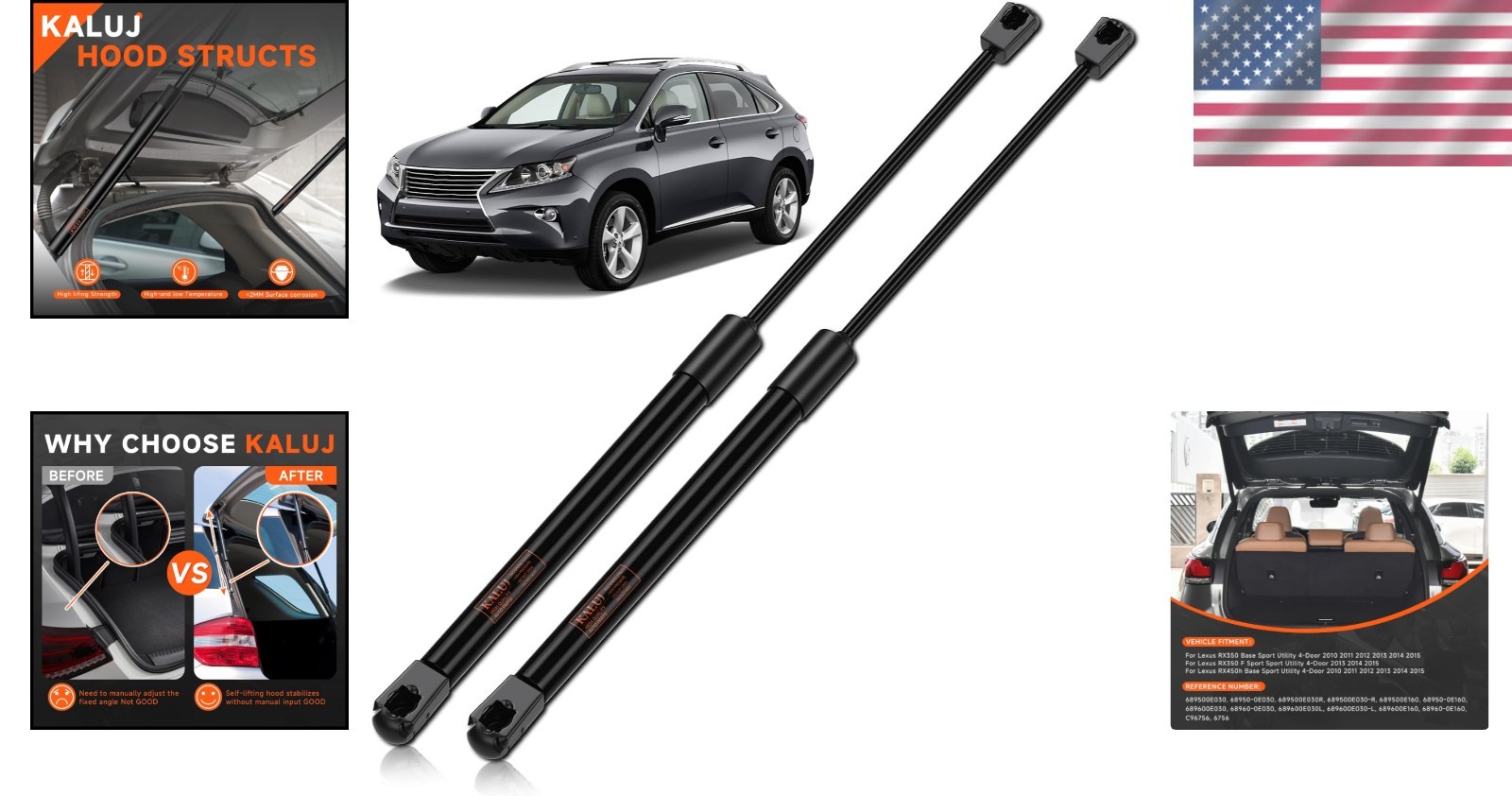 Trunk Struts Shocks Replace OE# 689500E030 for 10-15 Lexus RX350 RX450h 2PC