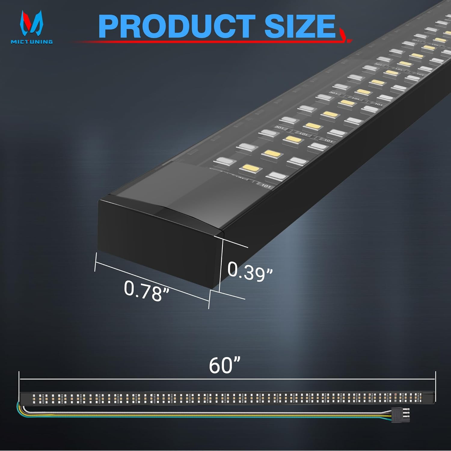 60 Inches Red Sequential Turn Signal LED Brake Lamp Triple Row 504 Leds Tailgate