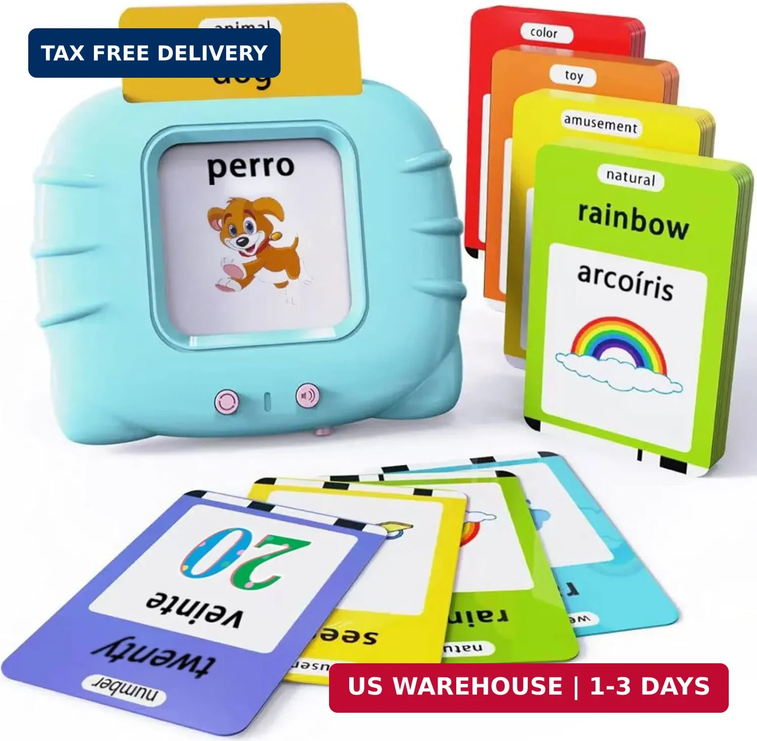 Lapare Spanish and English Bilingual Audible Flash Cards Toy with Music, Learn S