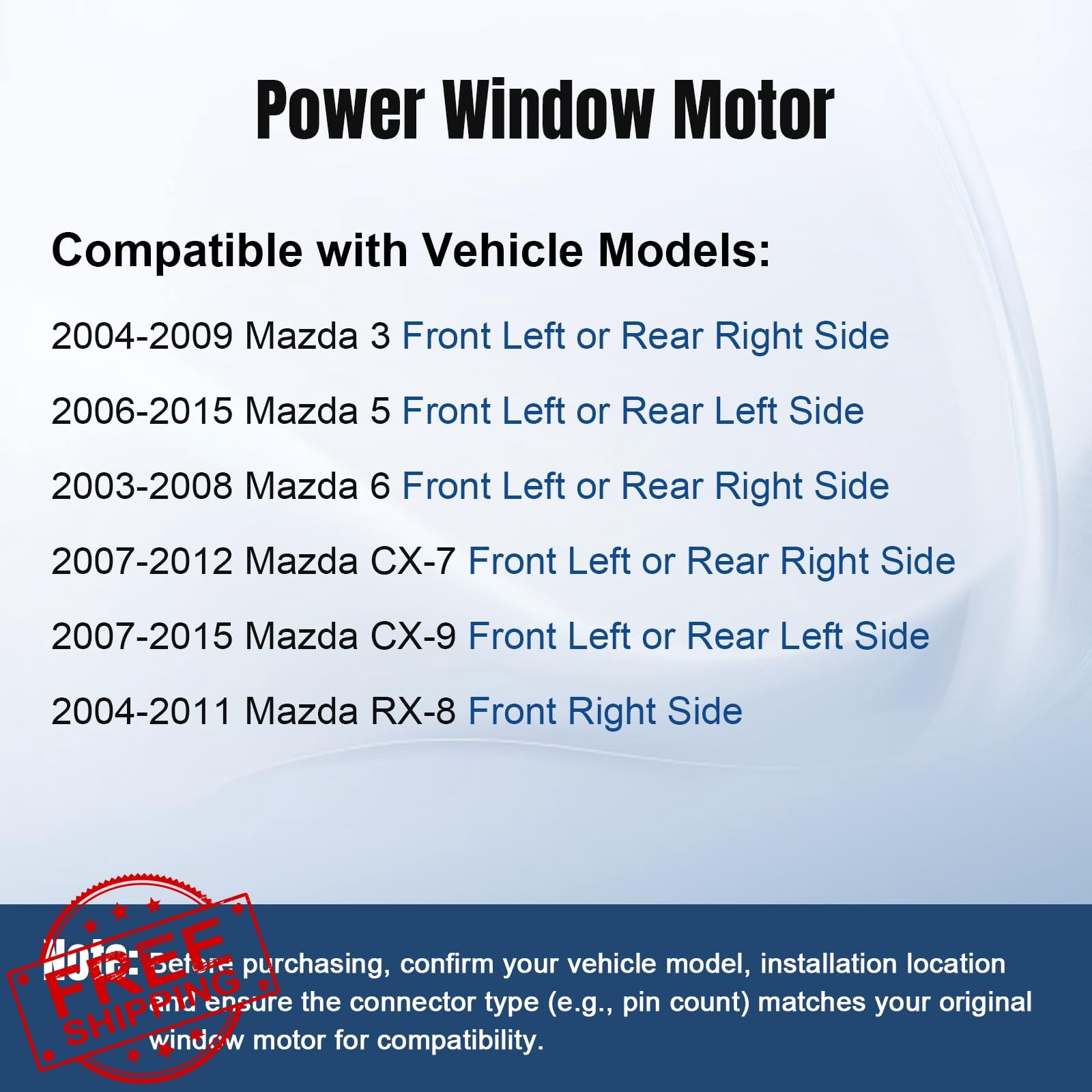 NPAUTO Power Window Motor Front Driver Mazda 3 CX-7