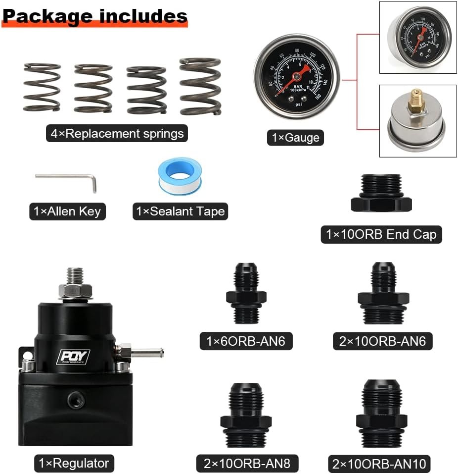 Adjustable Fuel Pressure Regulator Kit 3-110PSI with AN10 Feed Port and AN6