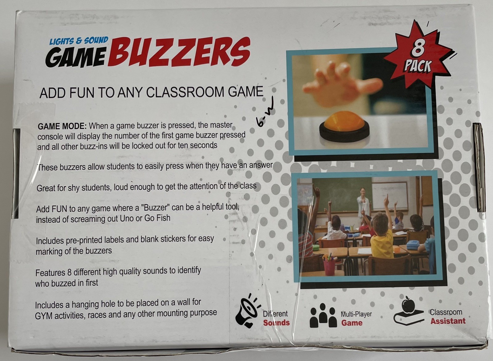 Teacher’s Choice 4 Pack Game Buzzers with Unique Loud Sounds for Each Buzzer