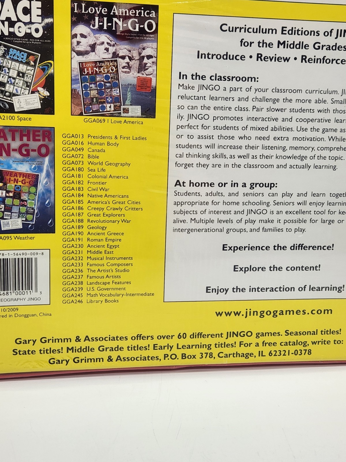 JINGO USA Geography Educational Bingo Style Game Gary Grimm & Associates
