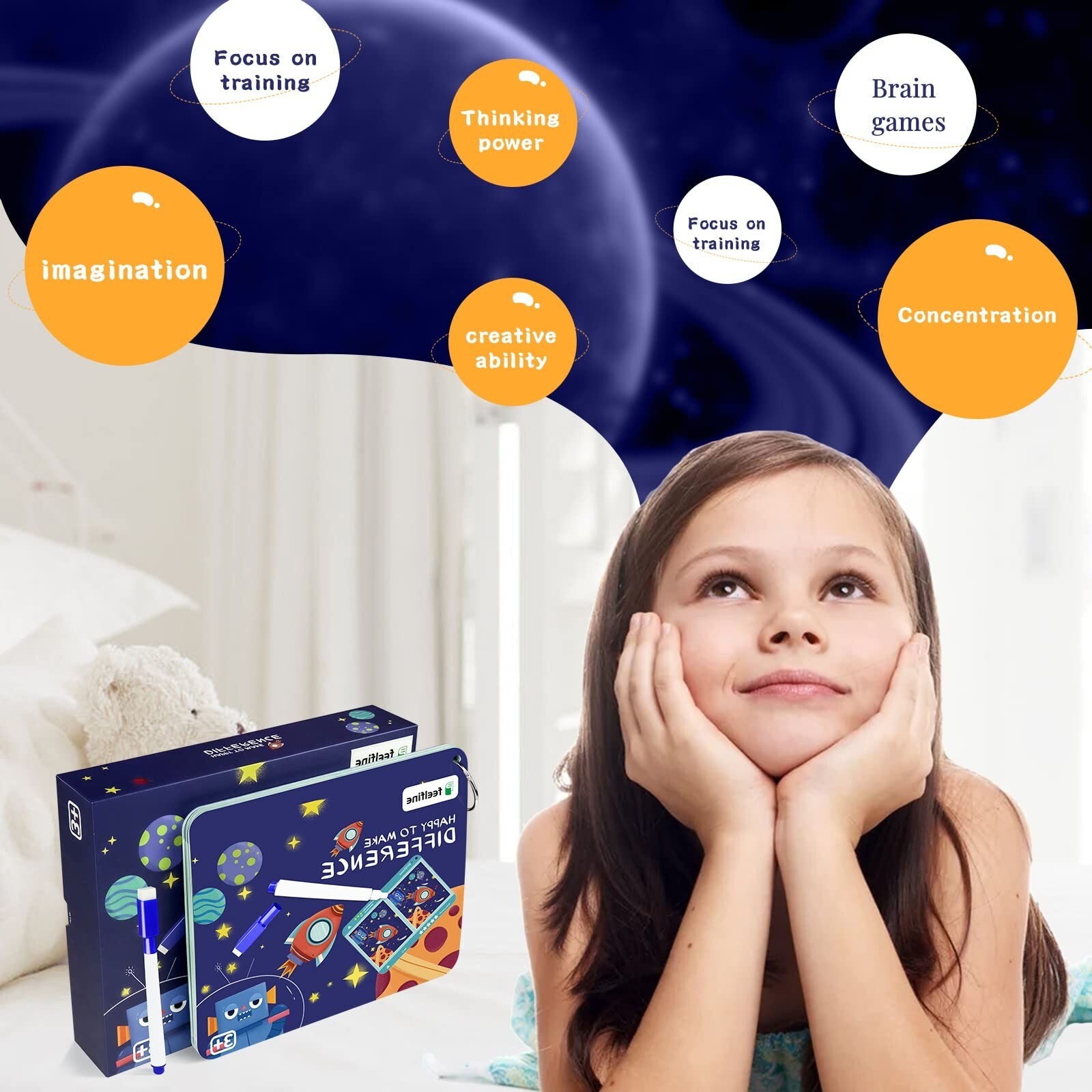 Spot the Difference Activity Book w/ Water Based Erasable Pen 30 Question Cards