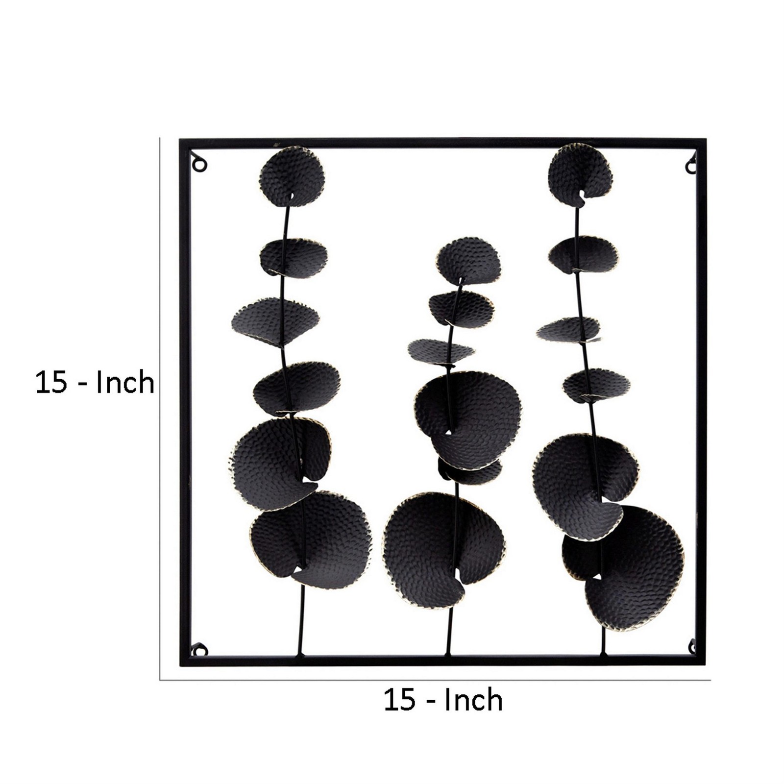 Wall Decor with Textured Leaves and Metal Frame in Black