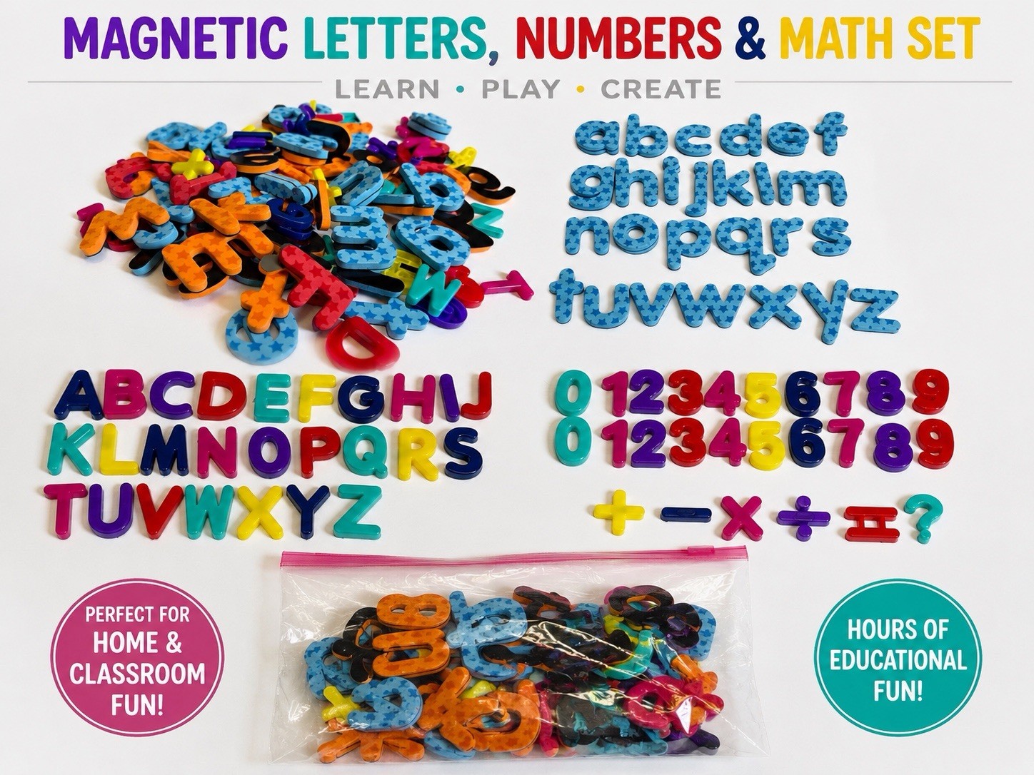 Magnetic Alphabet Letters & Numbers Set – Uppercase, Lowercase, Math Symbols