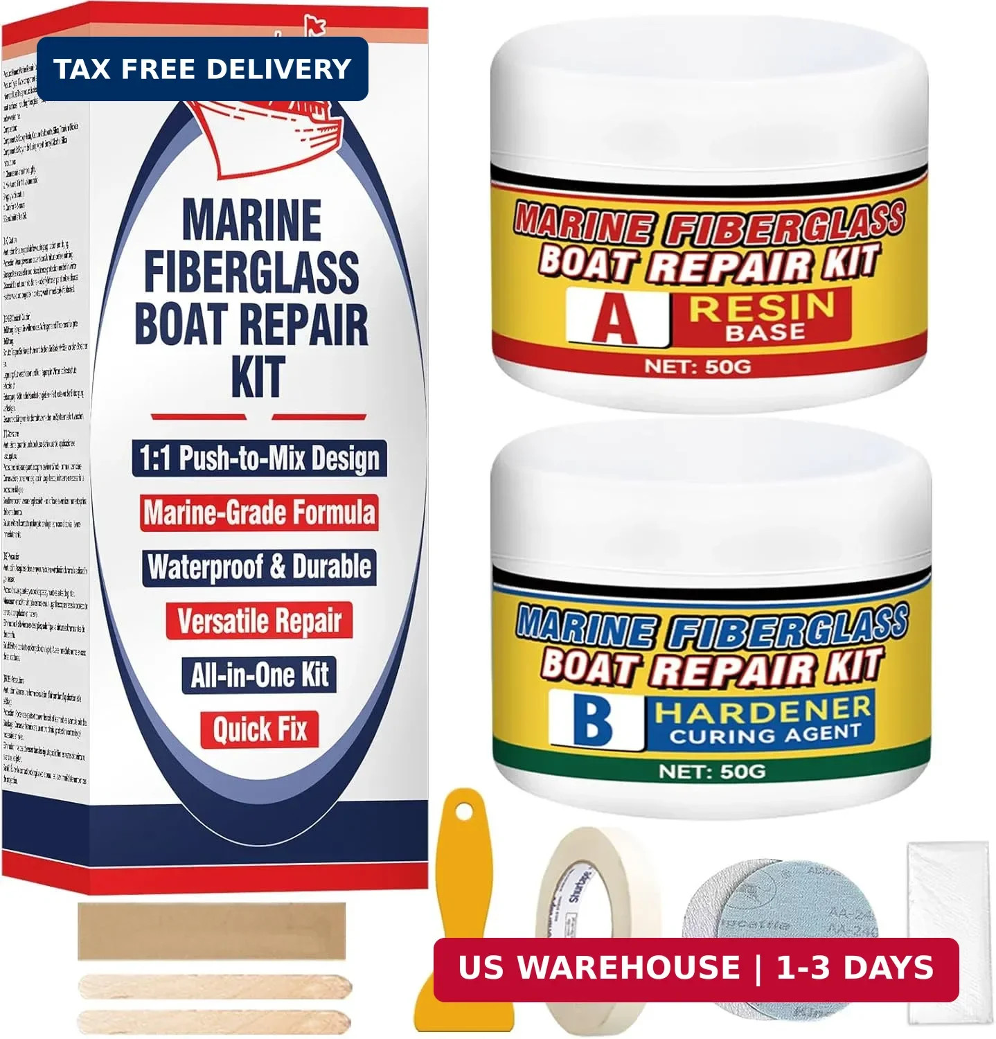 Marine Fiberglass Repair Kit for Boats, Gelcoat Repair Kit for Boats with Waterp