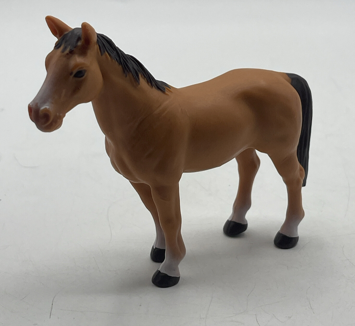 Horse, Brown & White Stocking Plastic Toy Animal, Realistic Figure, 3.5″