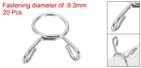 20Pcs 8mm ID 9.3mm Clamp Dia Silver Fuel Line Hose Clips Steel Spring Clips