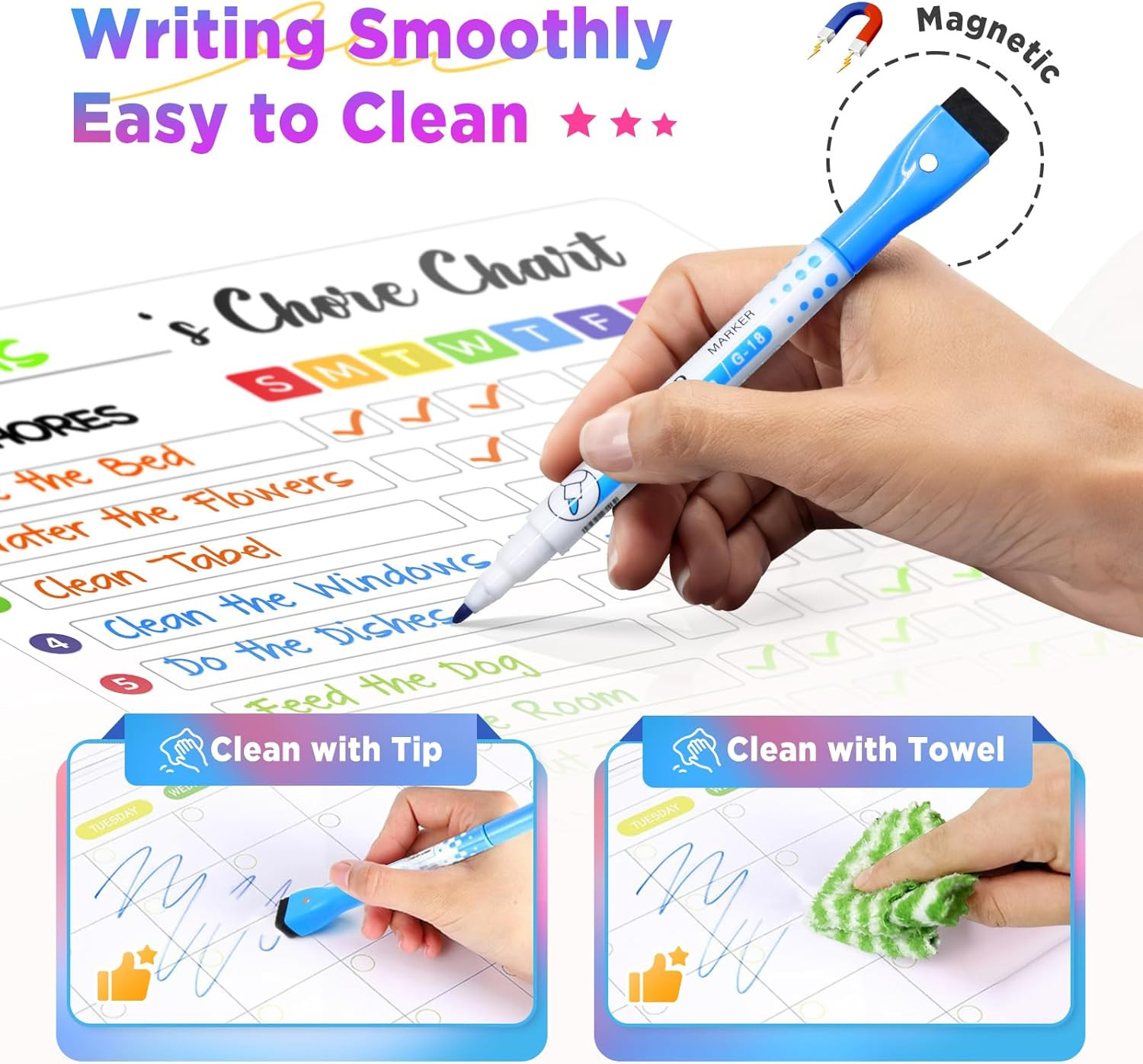 Chore Chart for Kids with 8 Markers, 2 Pack 8″x12″ Dry Erase Chore Chart for Mul