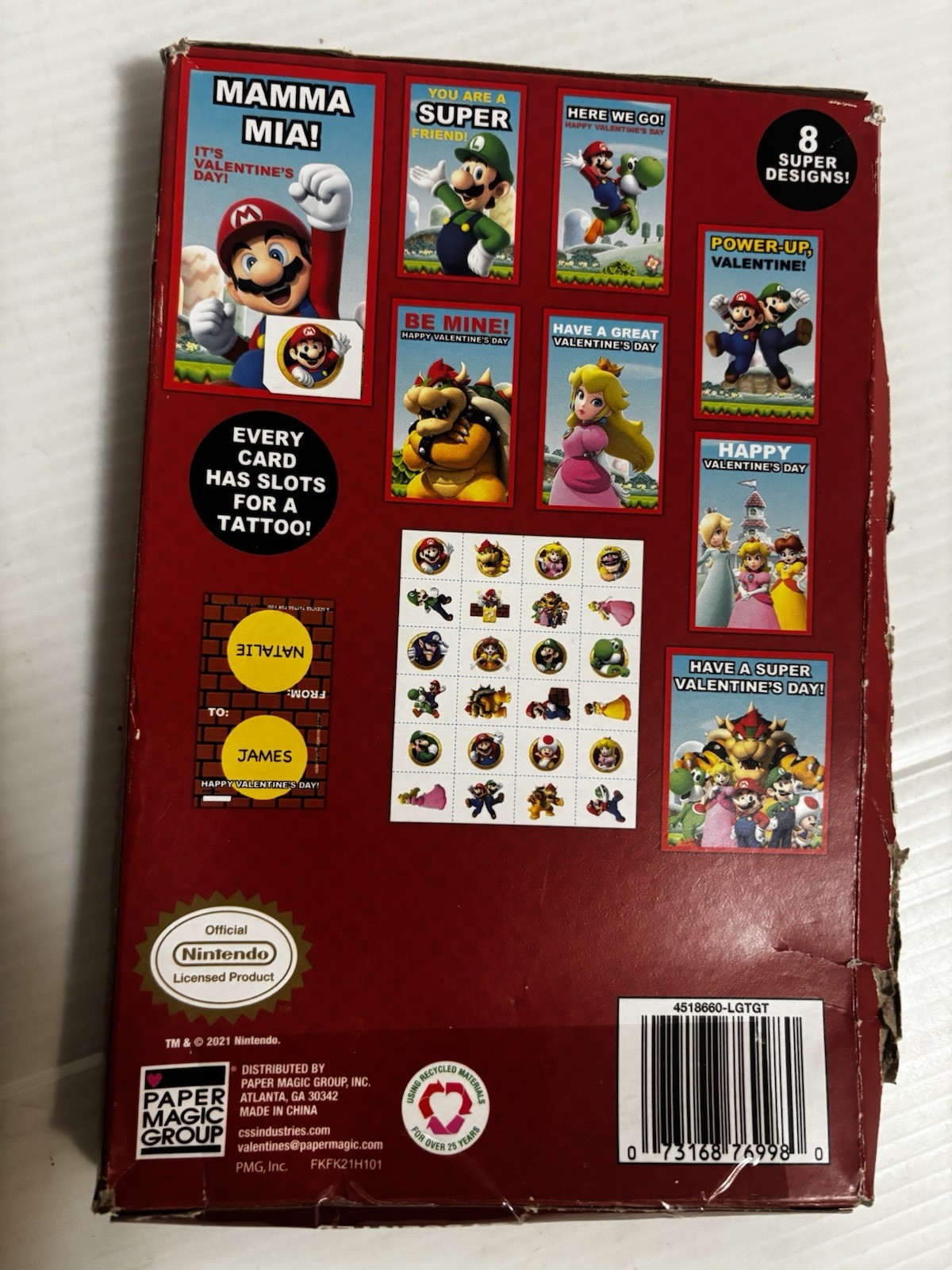 Super Mario Valentines 24 Cards + 24 Cherry POW Scented Tattoos Paper Magic 2021