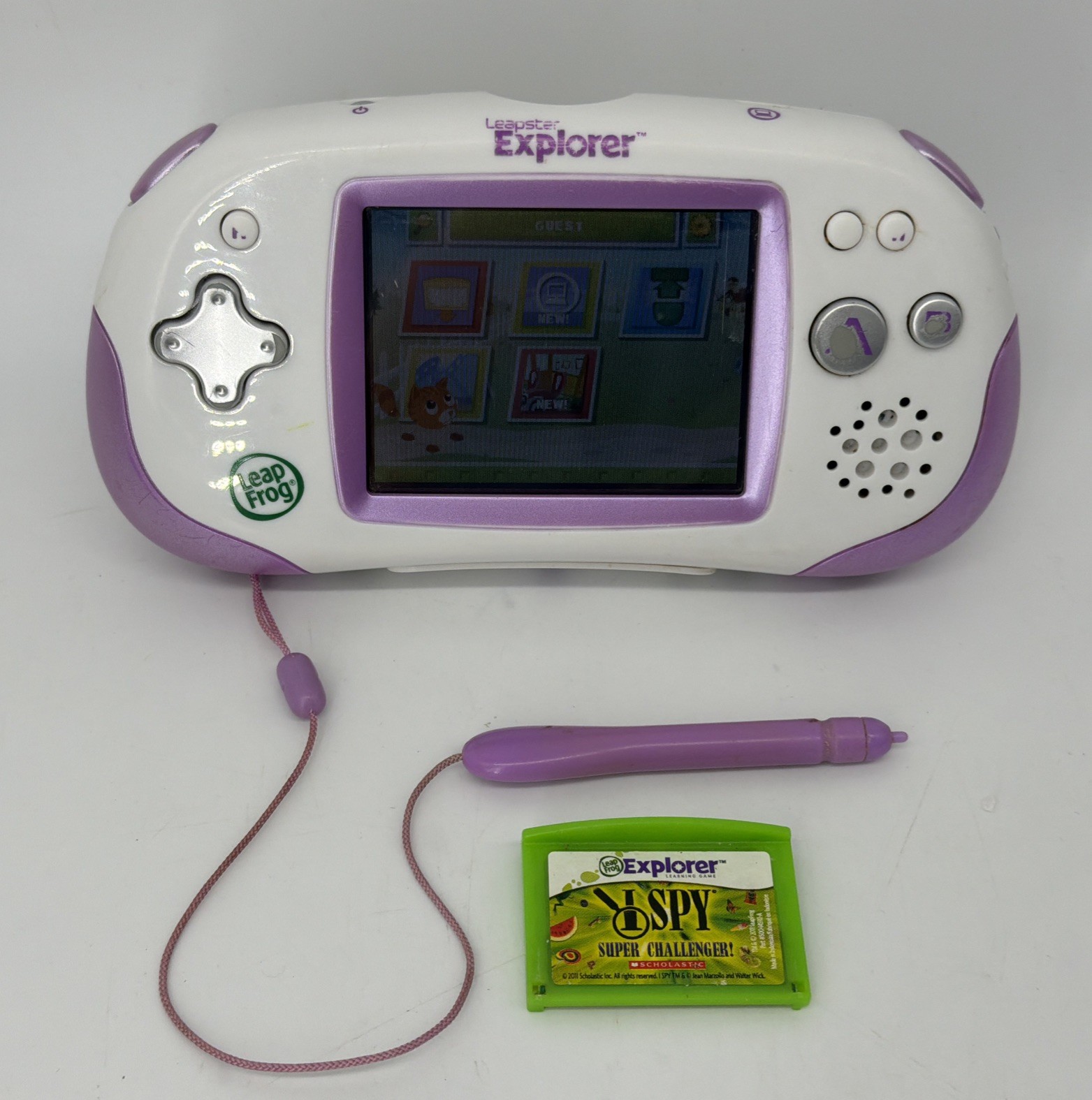 Leapfrog Leapster Explorer Purple Learning Handheld System & 1 Game iSpy TESTED