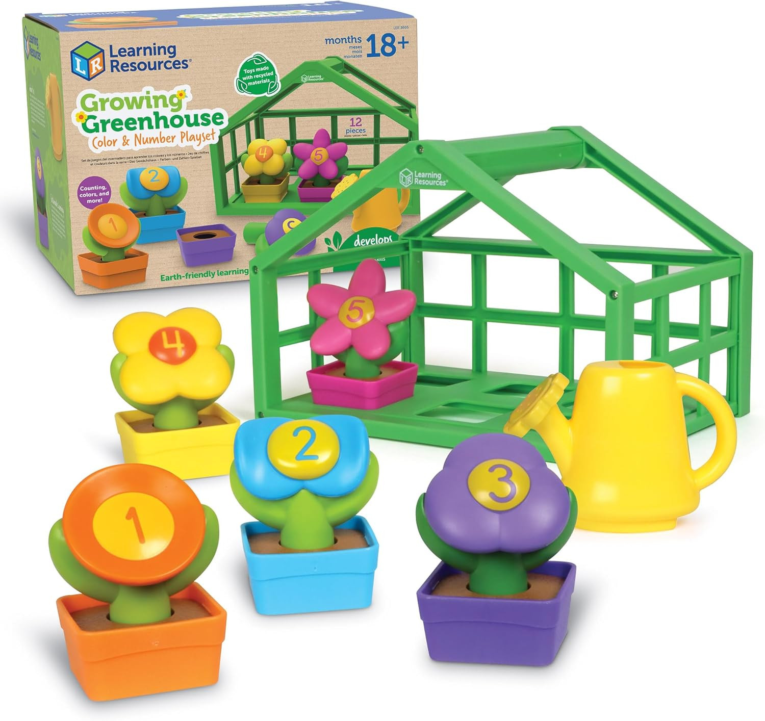 Growing Greenhouse Color & Number Playset – 12 Pieces, Ages 18 Months +, Prescho