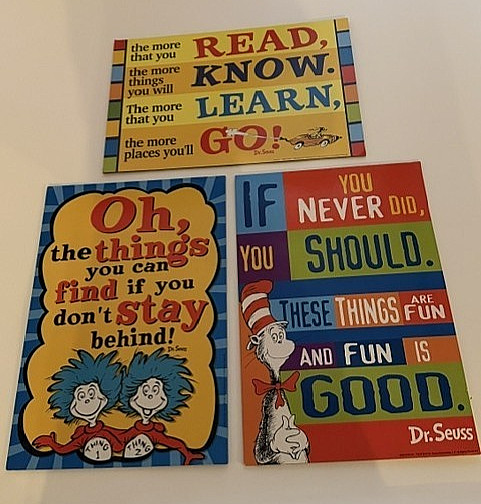 Set of 3 Whimsical Dr. Seuss Colorful Posters Double-Sided for Classroom or Home