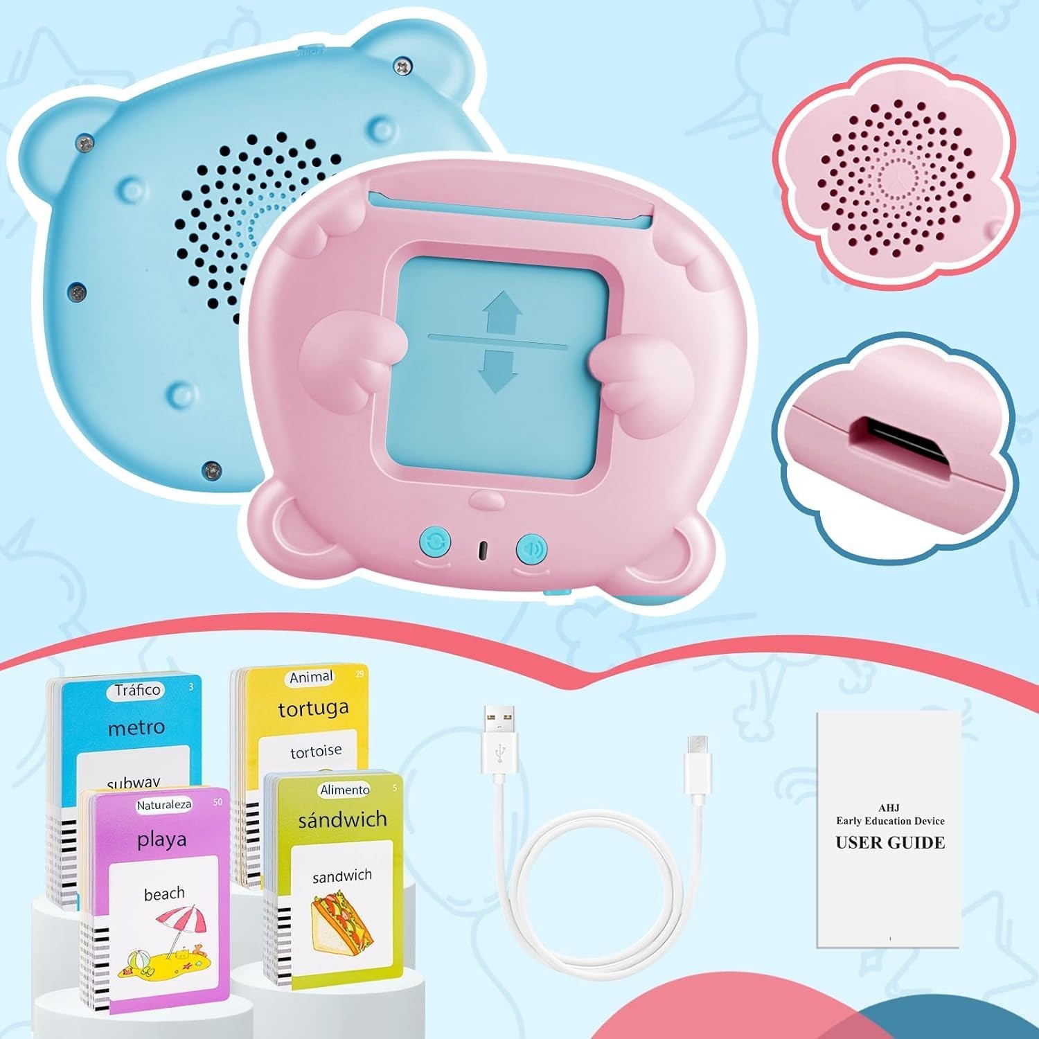 Spanish & English Talking Flash Cards for Toddler 1-6 Year Olds, Learning Mon…