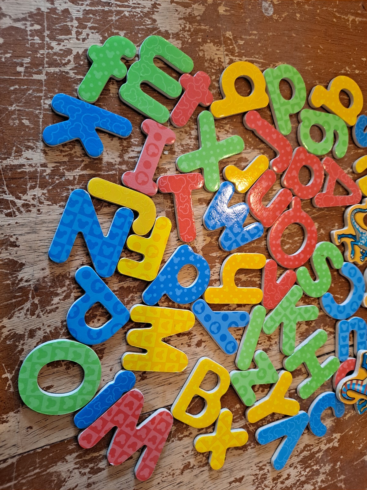 Lot of 45 Wood Alphabet Magnetic Letters and 12 Dinosaurs