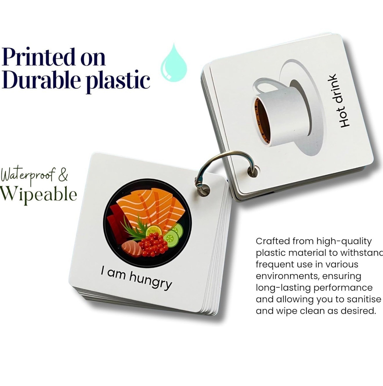 Durable Plastic Communication Cards Set – 60 Non-Verbal Cue Cards For Speech Del