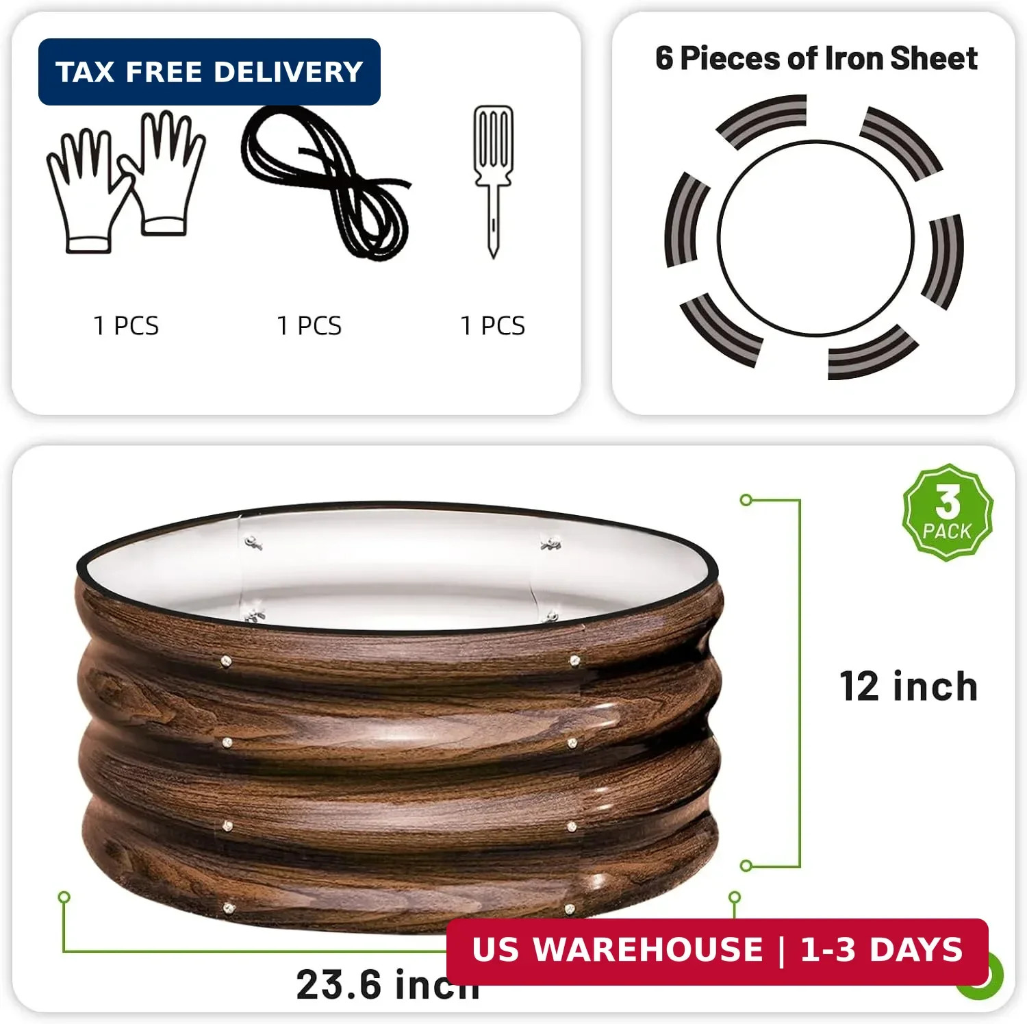 SnugNiture 2x2x1ft Round Galvanized Raised Garden Bed Kit Outdoor, Metal Planter