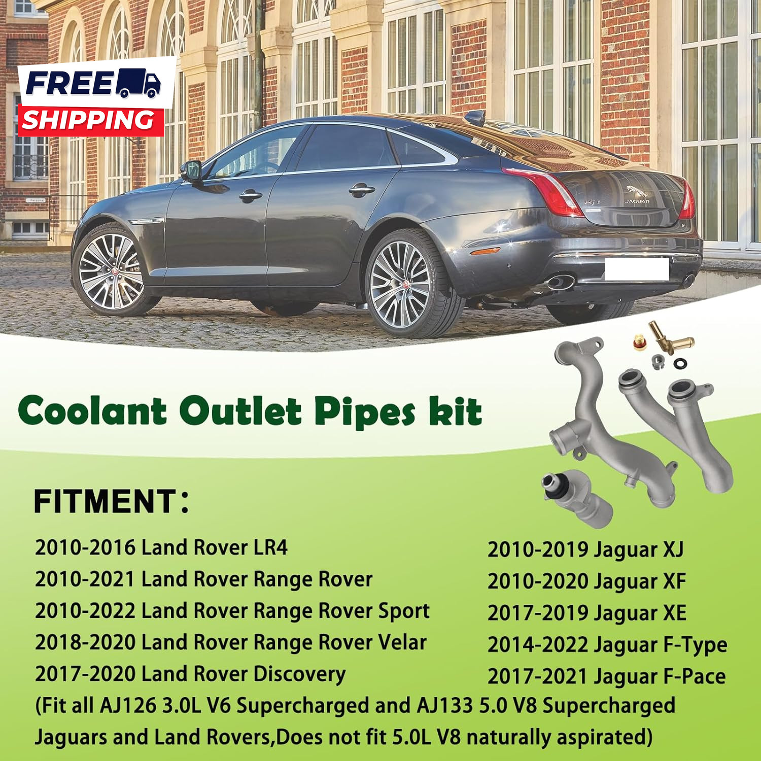 Upgraded Aluminum Coolant Outlet Pipes Kit Compatible with Jaguar Land Rover