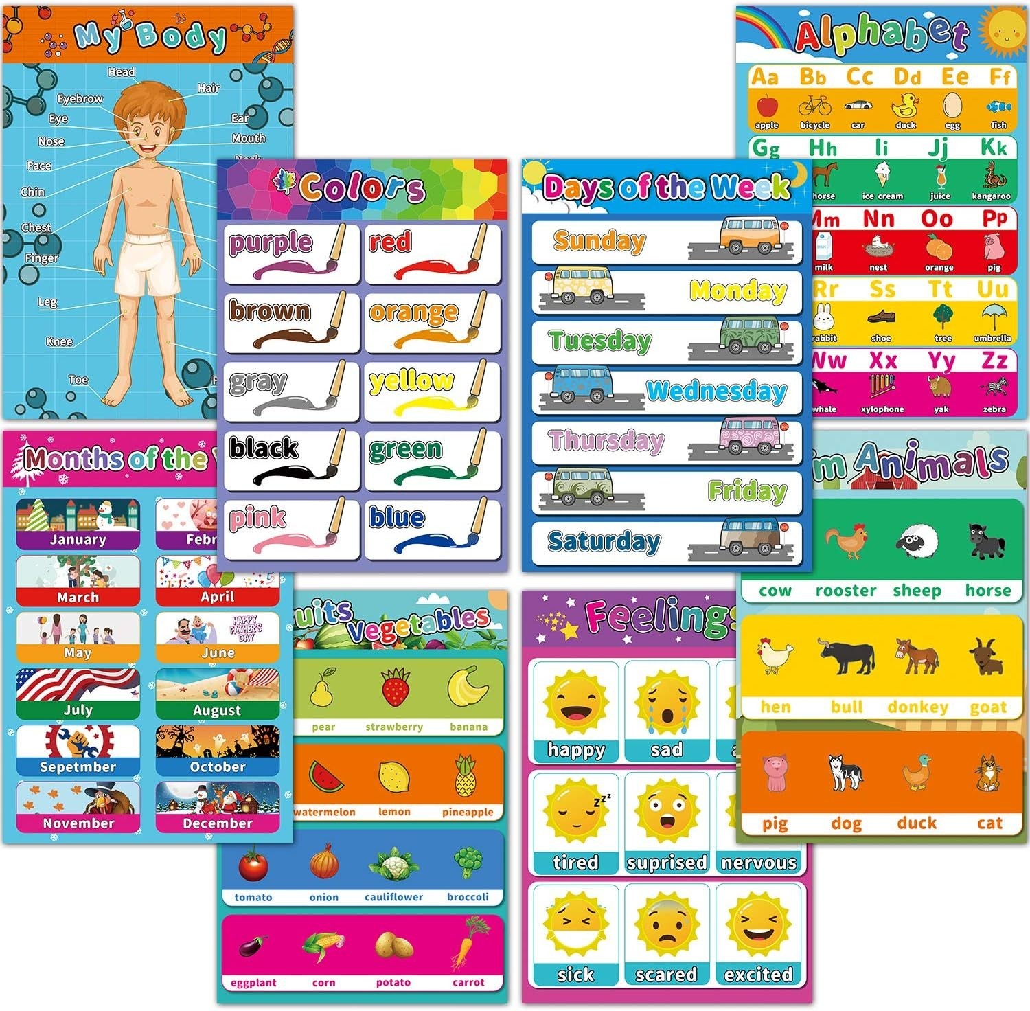 Educational Preschool Poster for Toddlers and Kids, Classroom Decorations for Te