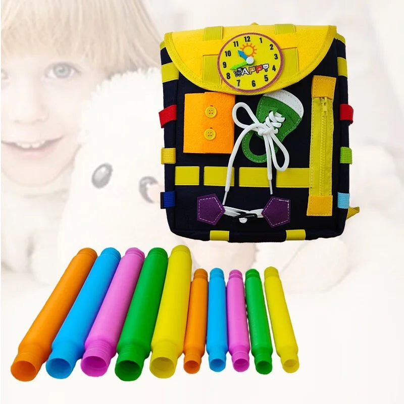 Montessori Busy Board Toddler Backpack: Sensory Toys for Motor Skills