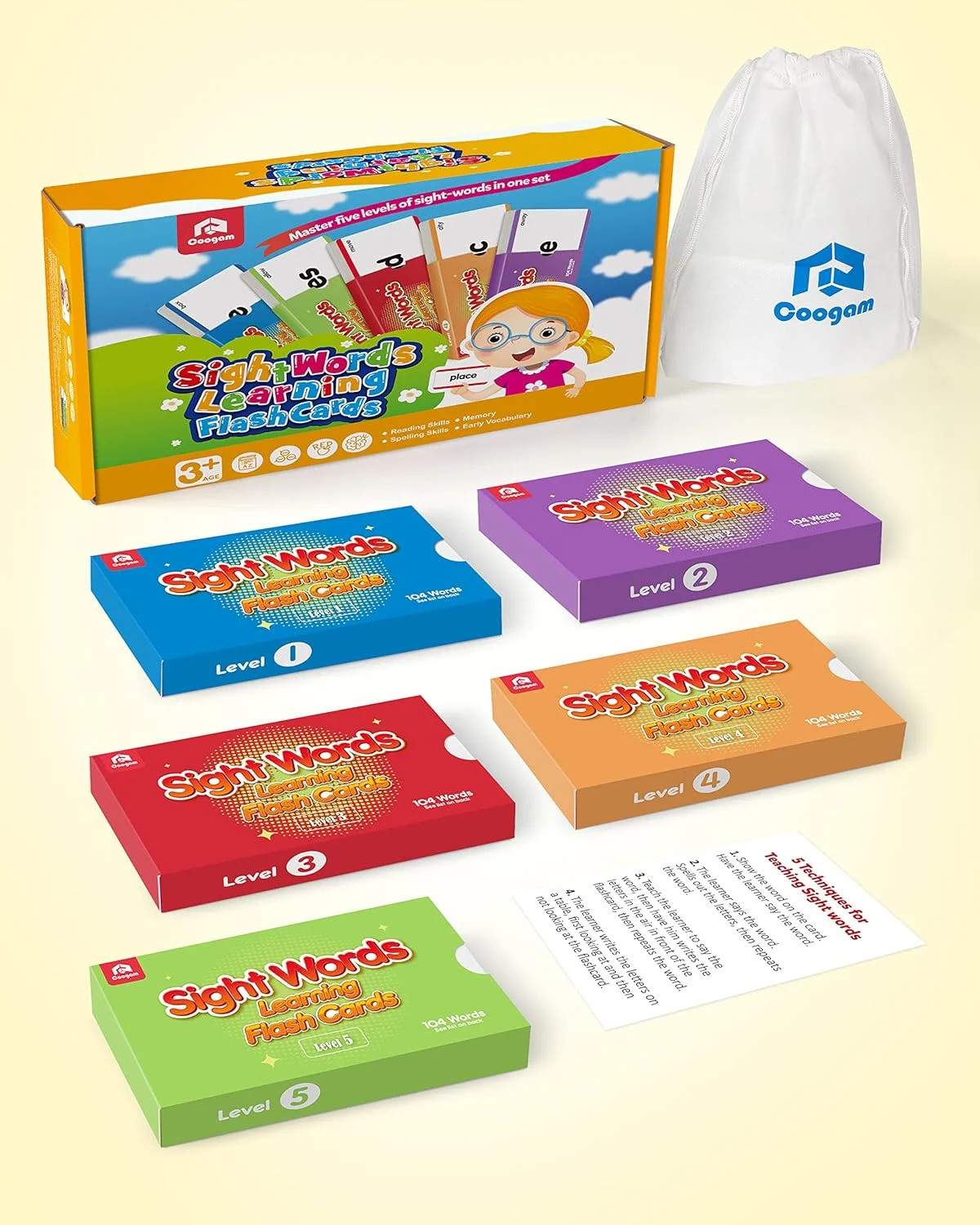 Coogam 520 Sight Words Learning Vocabulary Flash Cards, Dolch Fry High Frequency