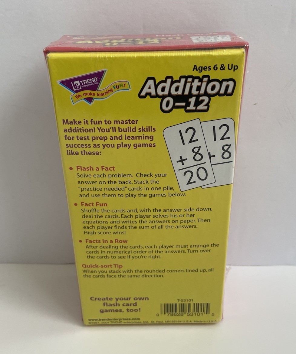 Trend Addition Flash Cards 0-12 91 Cards Ages 6 & Up – J11