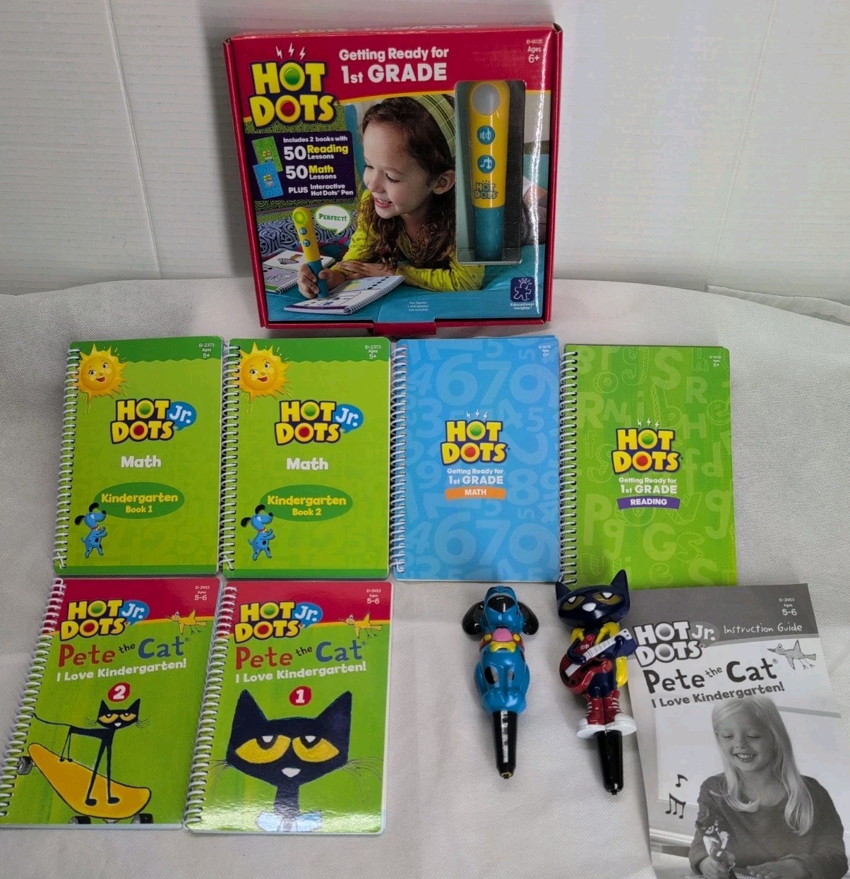 HOT DOTS AND HOT DOTS JR LOT (6 BOOKS-3 INTERACTIVE PENS) K-1ST GRADE MATH READ