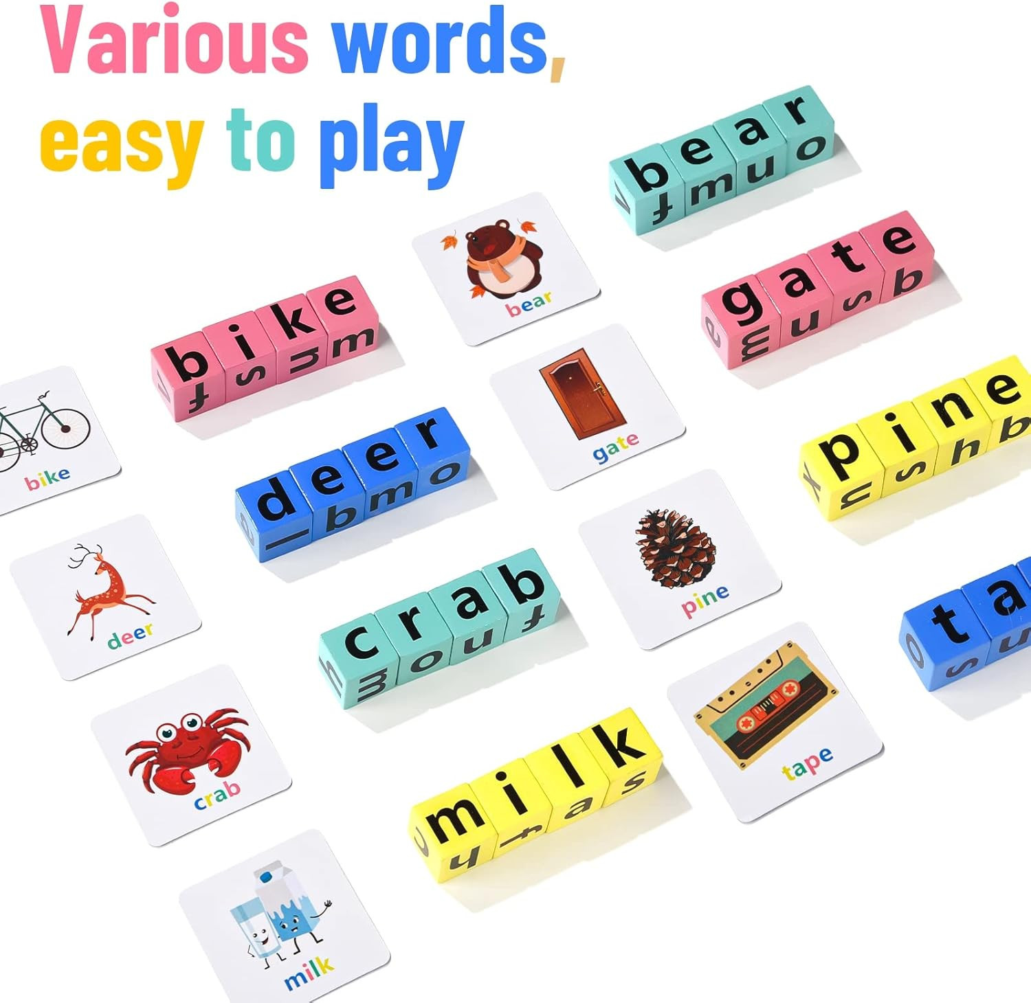 Wooden Blocks Spelling Game, Wooden Alphabet Puzzles Blocks, Matching Letter Gam