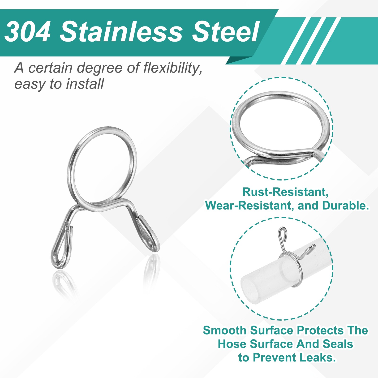 20 Pcs 11mm ID 12.3mm OD Fuel Line Hose Clip Stainless Steel Spring Clip Clamp