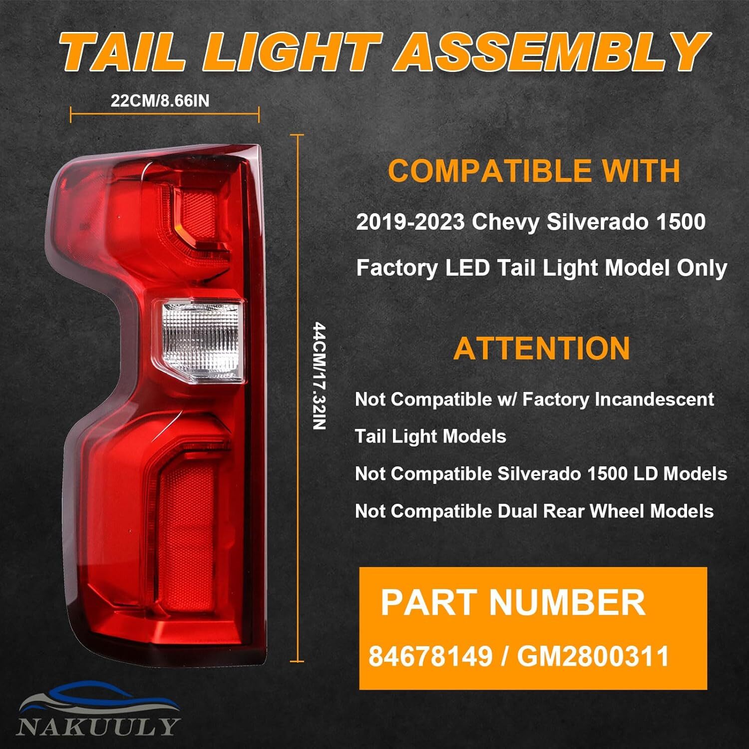 19-23 Chevy Silverado 1500 LED Left Driver Side Tail Light GM2800311 & Harness