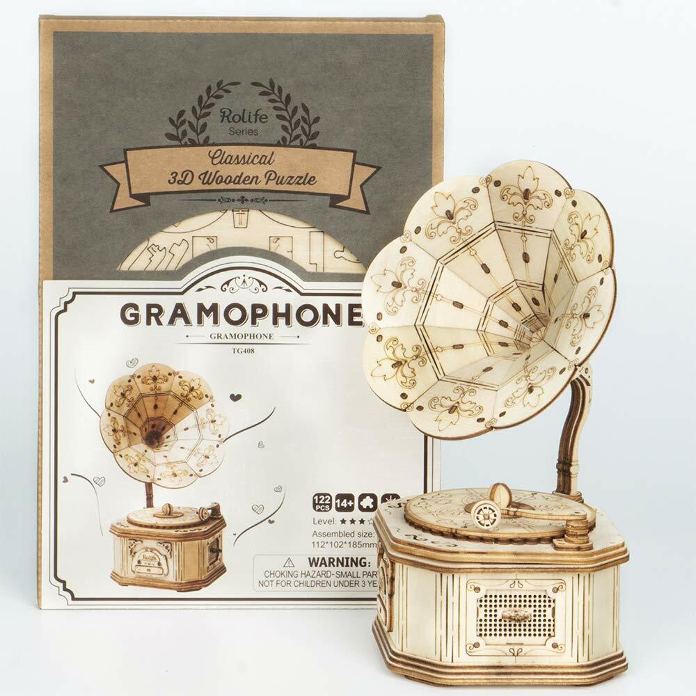 Wood Craft 3D DIY Model Building Puzzle Kits (Gramophone) Creative & STEM Toys