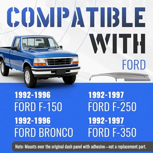 92-97 Ford F150 F250 F350 Bronco Dashboard Cover Hard ABS Dash Panel Gray