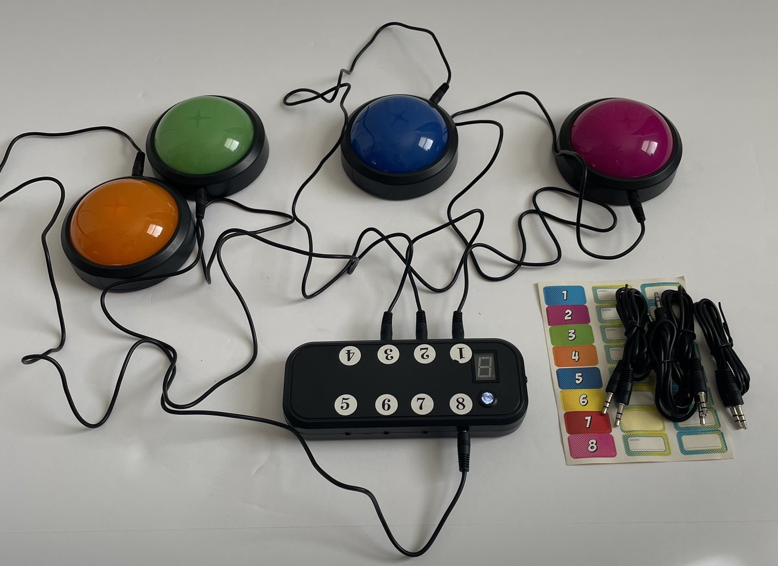 Teacher’s Choice 4 Pack Game Buzzers with Unique Loud Sounds for Each Buzzer