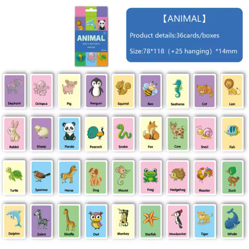 36Pcs Animal Shape Color Time Flash Cards Montessori Learning Toy