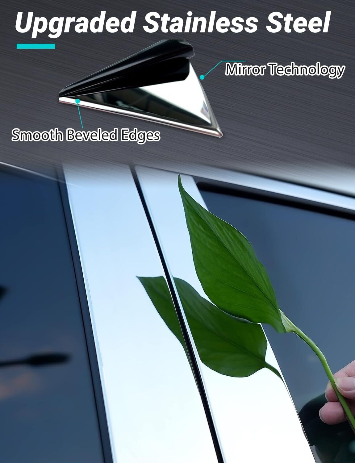 Stainless Steel Glossy Black Pillar Posts Window Center Door Molding Trim Cover