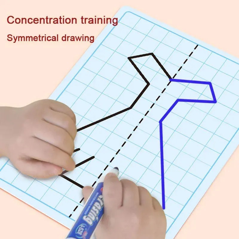 30 Pattern Symmetry Drawing Workbook with 4 Color Markers Fine Motor Skills Toy
