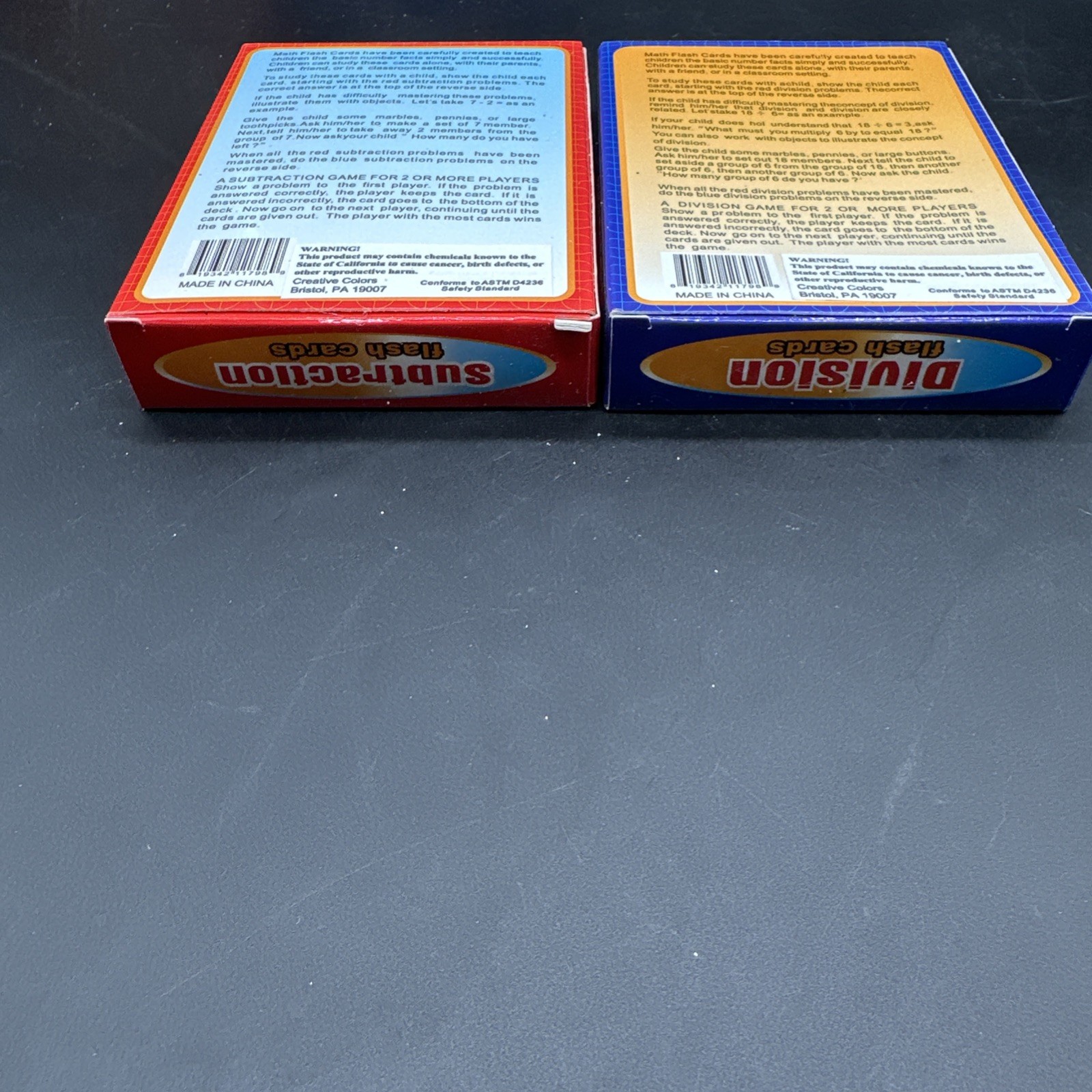 Set of 2 Learning Flash Cards Subtraction /Division Numbers Math Educational !