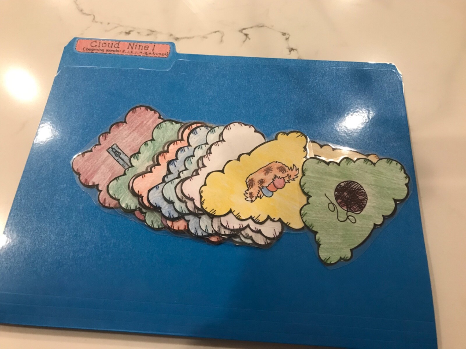 Cloud Nine! Beginning sounds Grade K language arts file folder game teacher