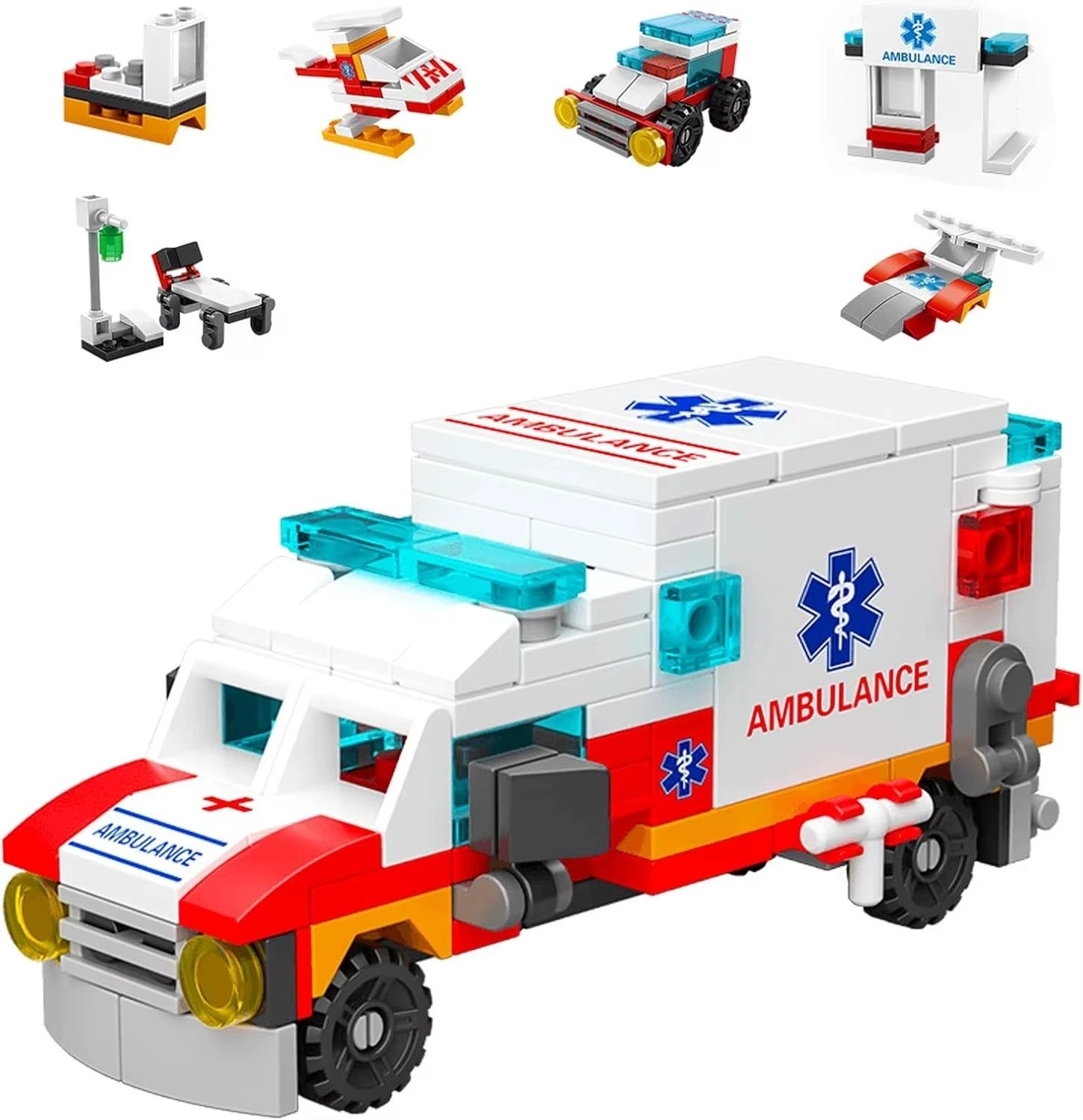 7 in 1 Ambulance Building Blocks Set 122PCS Emergency Vehicle STEM Toy Kids