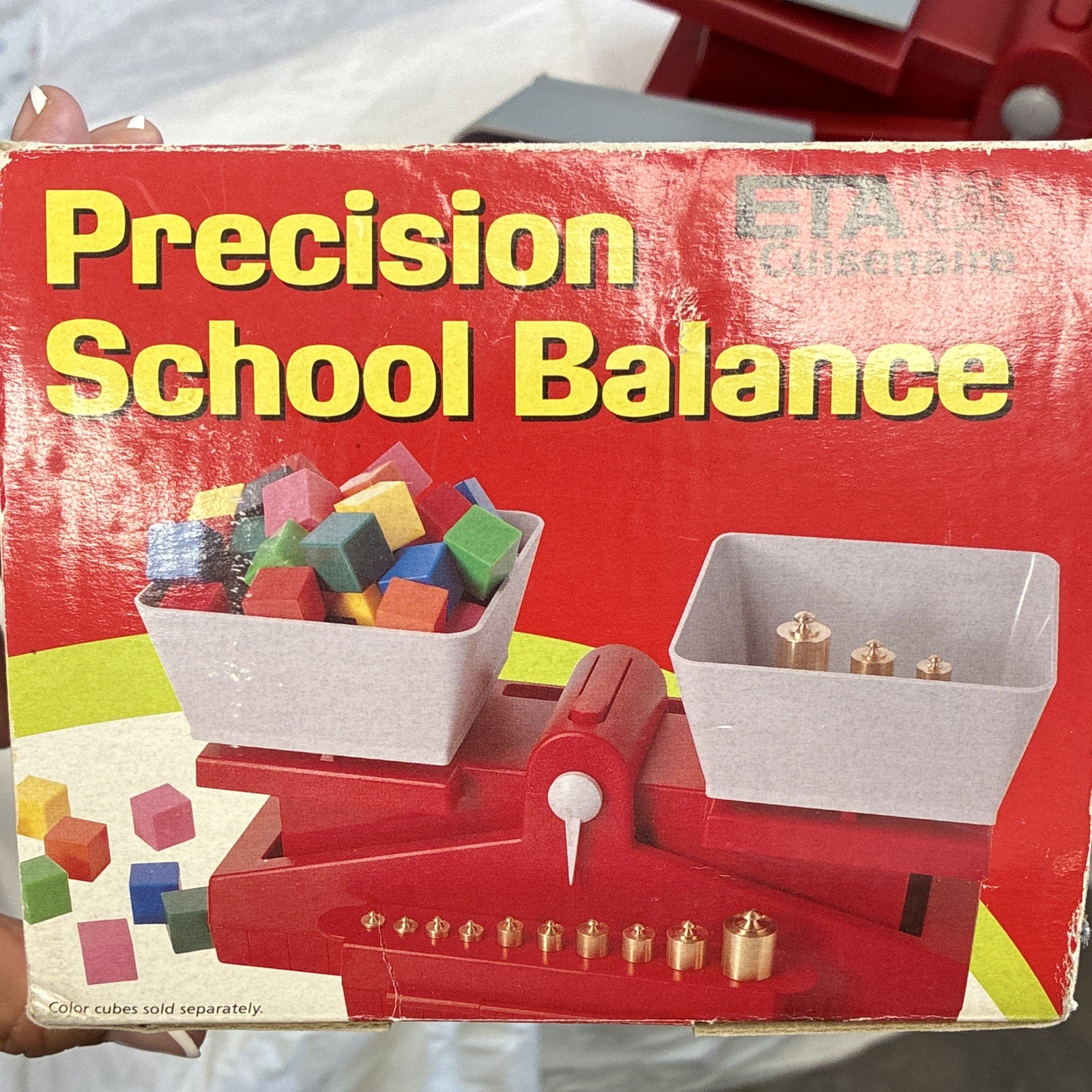 ETA Cuisenaire Precision School Balance Scale ETA 408 w/ Weights, Red/Gray