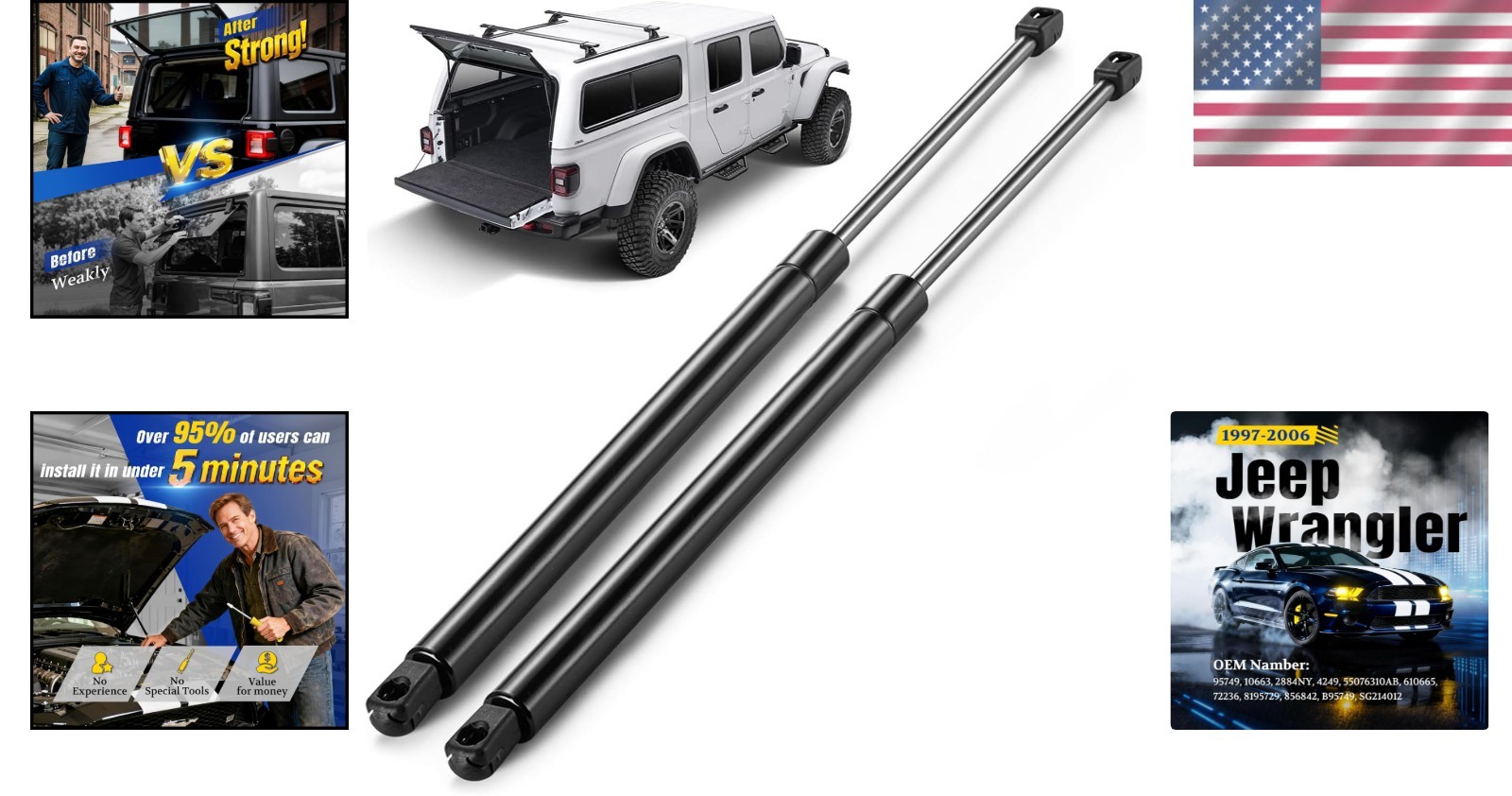 Jeep Wrangler TJ 97-06 AVM 16403 Rear Glass Shocks