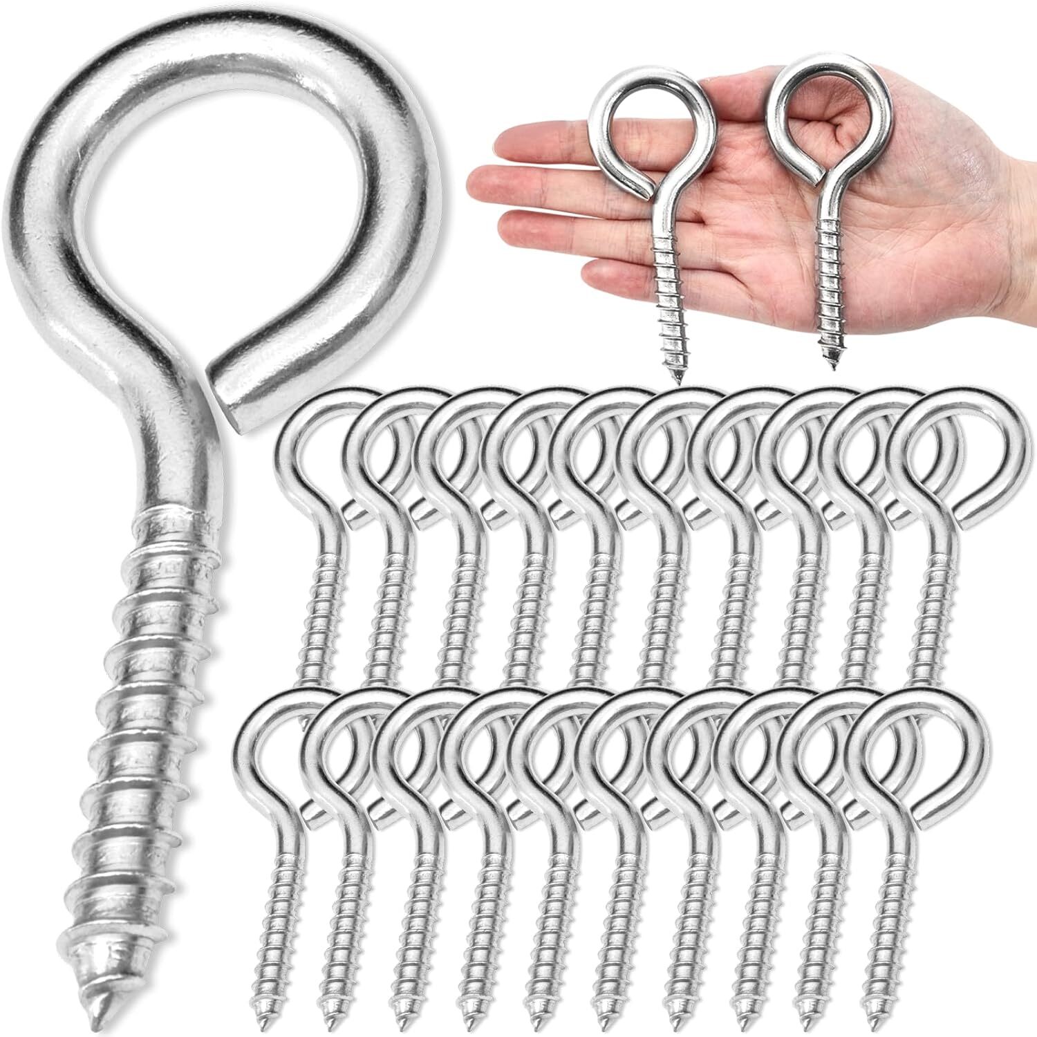 20PCS 4 inches Screw Eyes M8 304 Stainless Steel Eye Screws, Heavy Duty Screw,