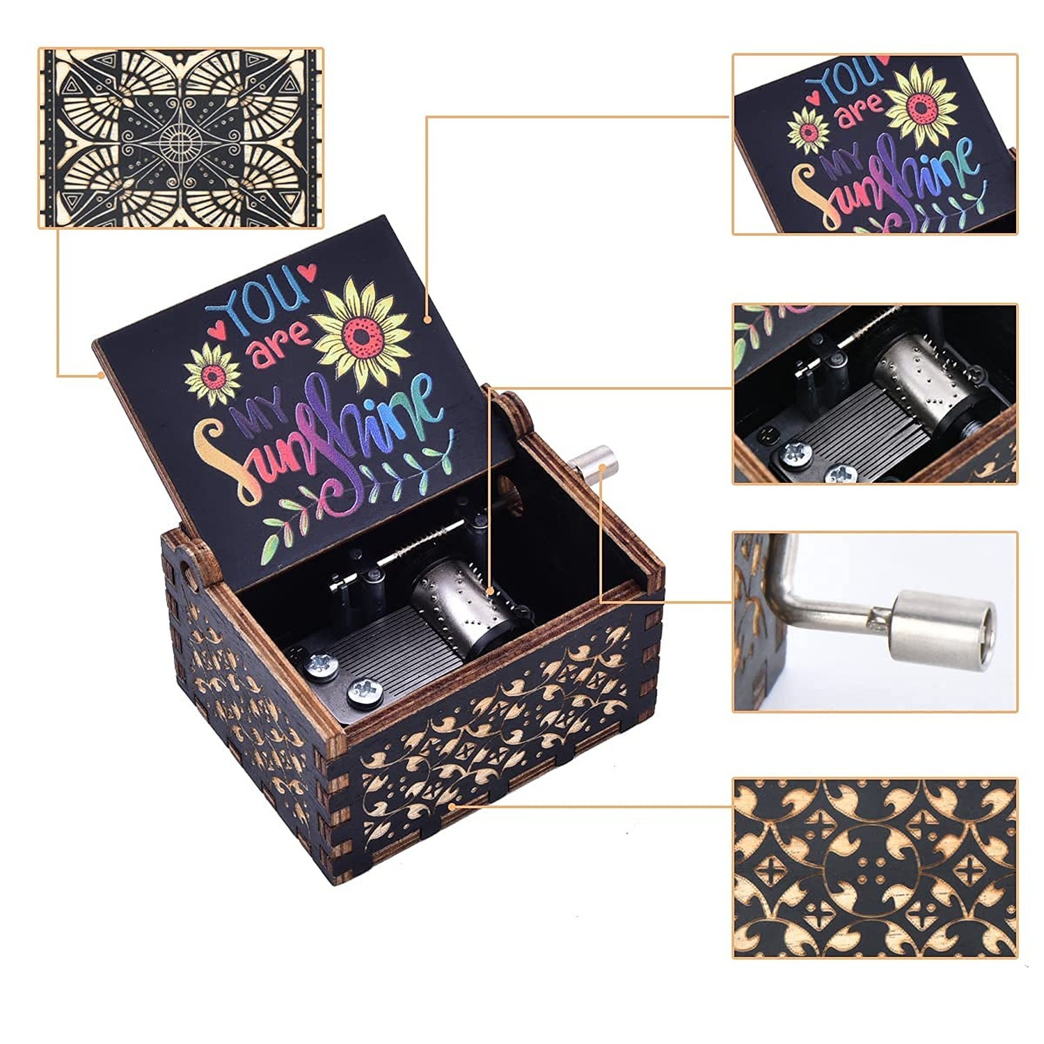 Wood Music Box, Wooden Hand Crank Musical Instrument with Melody You’re My