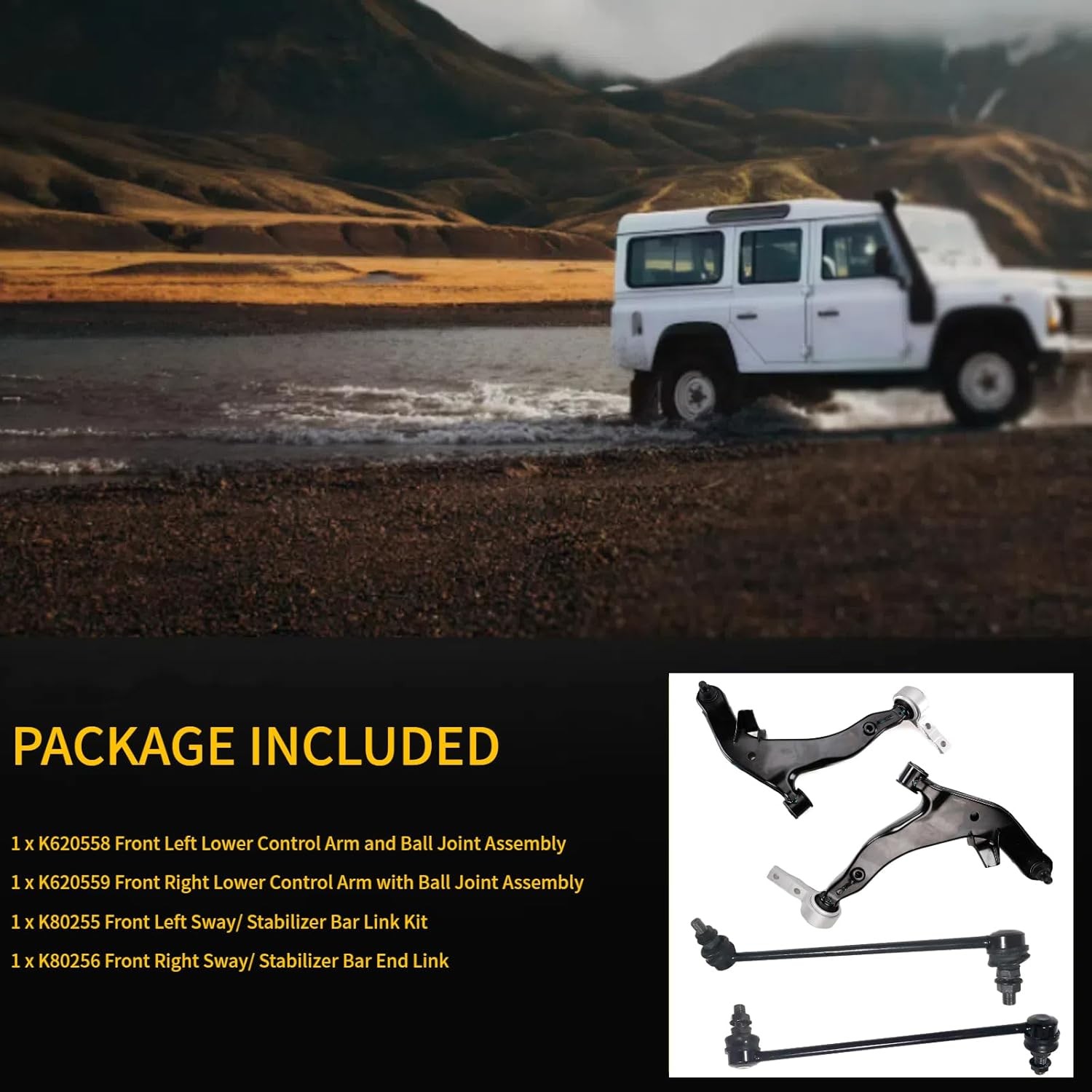 4pc Front Lower Control Arm and Ball Joint Assembly + Front Sway Bar Link Kit
