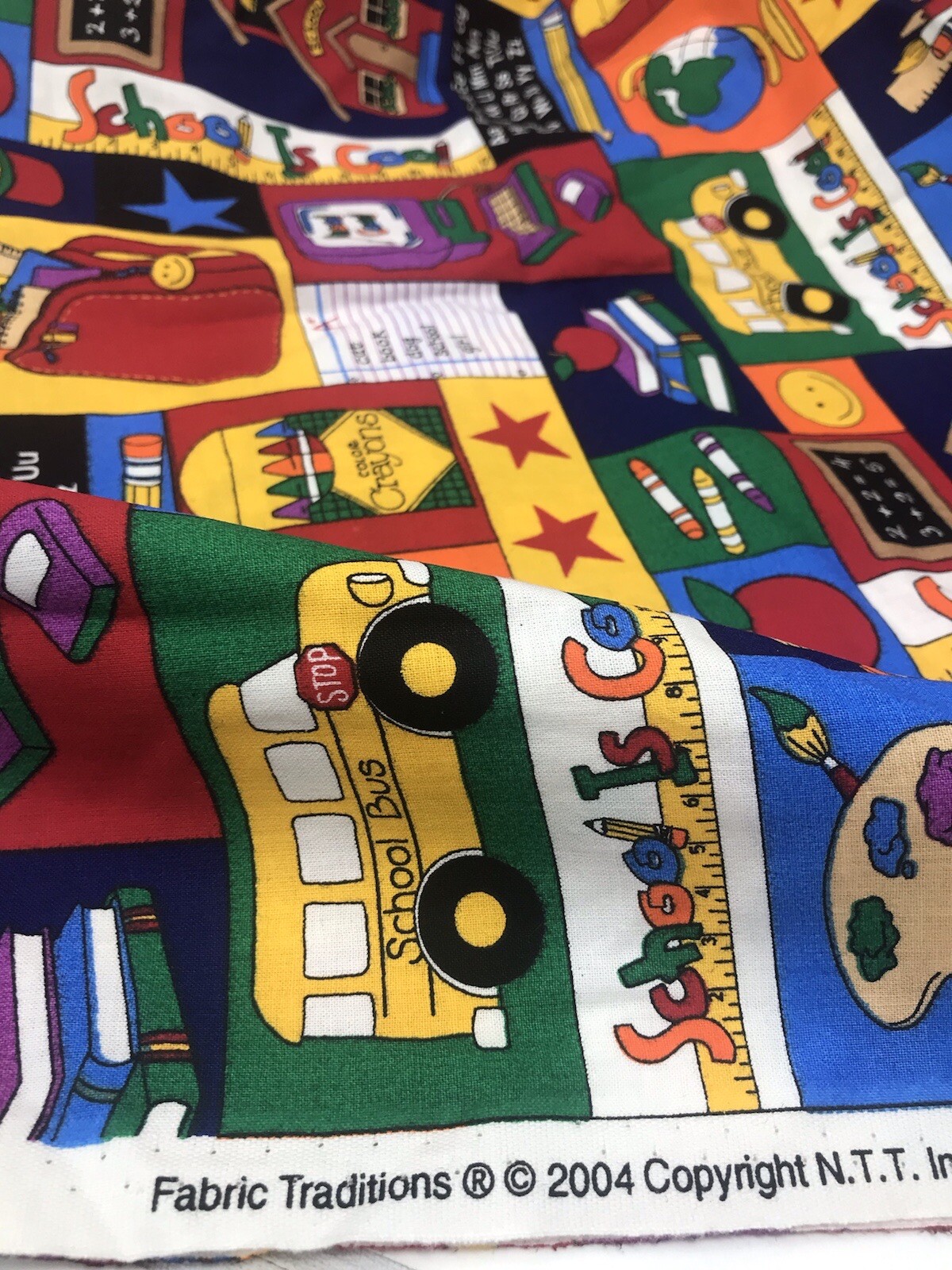 School is Cool Fabric Black Kindergarten Elementary Pencil Crayon 22″ x 45″ F39